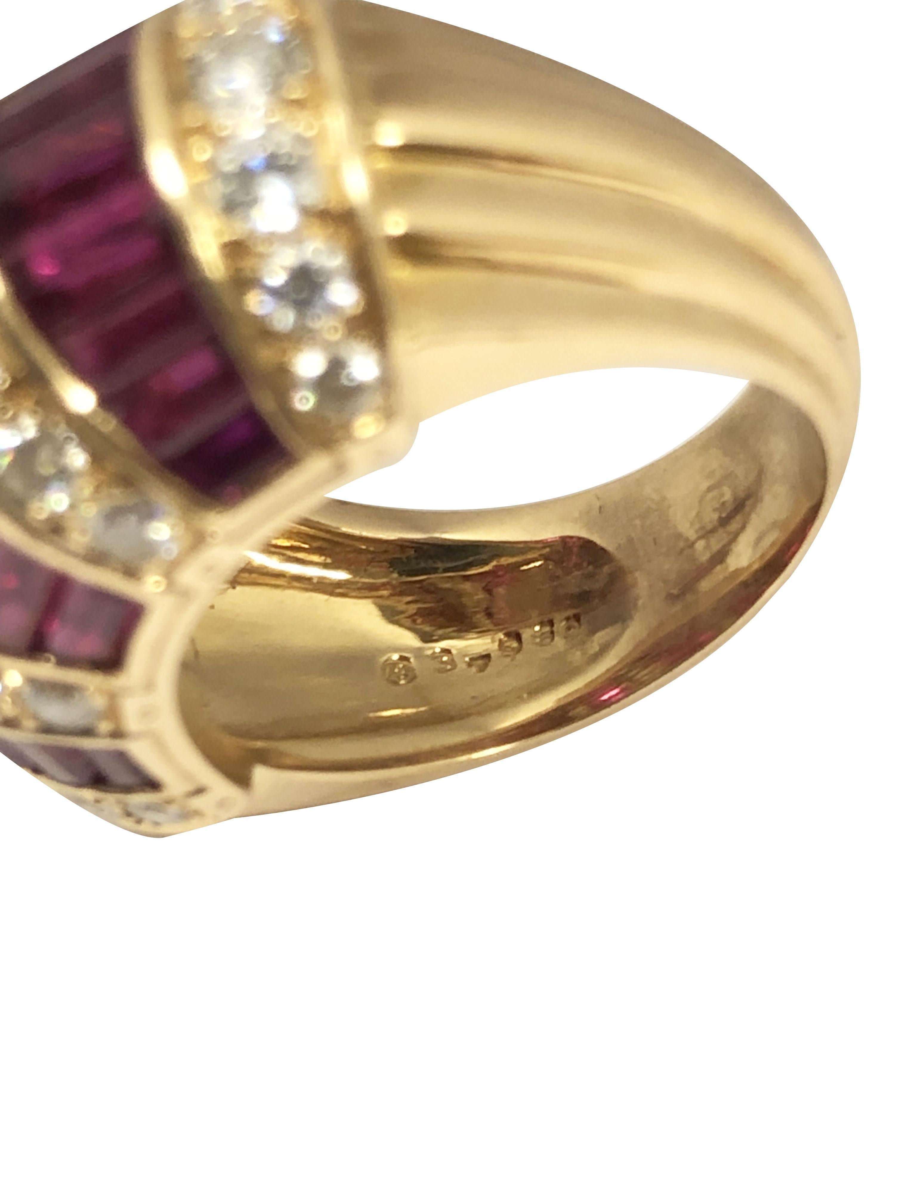 Oscar Heyman Large Yellow Gold Ruby and Diamond Cocktail Ring For Sale 3