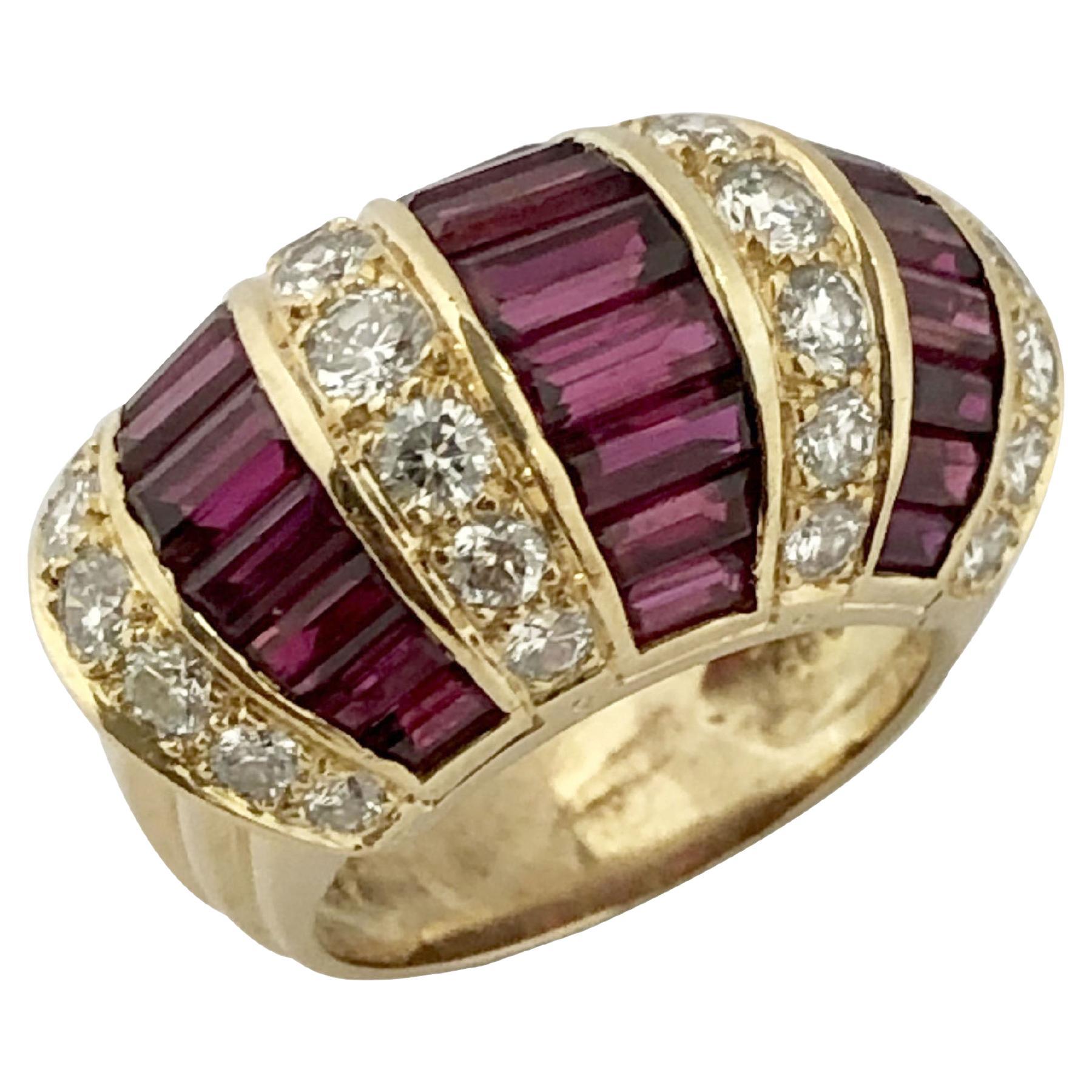 Oscar Heyman Large Yellow Gold Ruby and Diamond Cocktail Ring For Sale