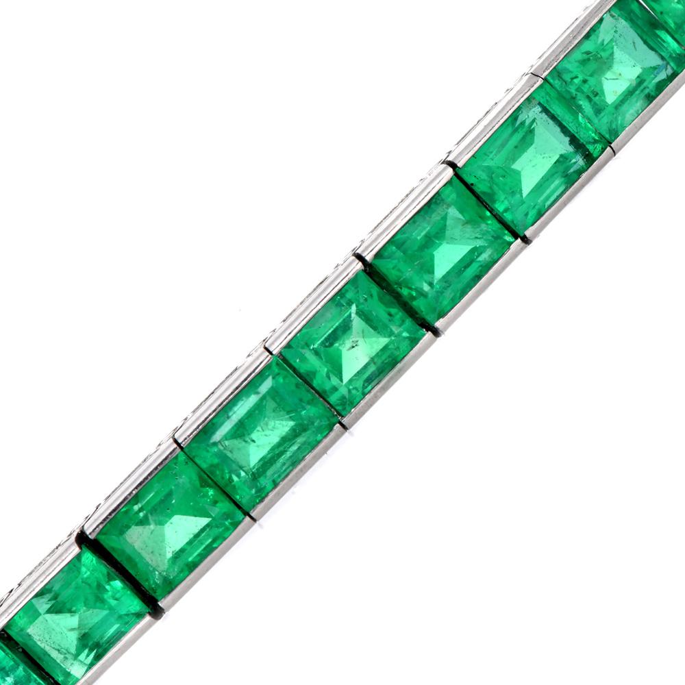 Oscar Heyman Mid-Century 14.73 carat Emerald Platinum Tennis Bracelet For Sale 2