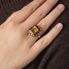 Oscar Heyman Mid Century GIA Ceylon no heat yellow sapphire ruby platinum ring