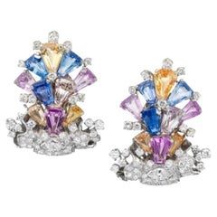Oscar Heyman Multi Color Sapphire & Diamond Earrings