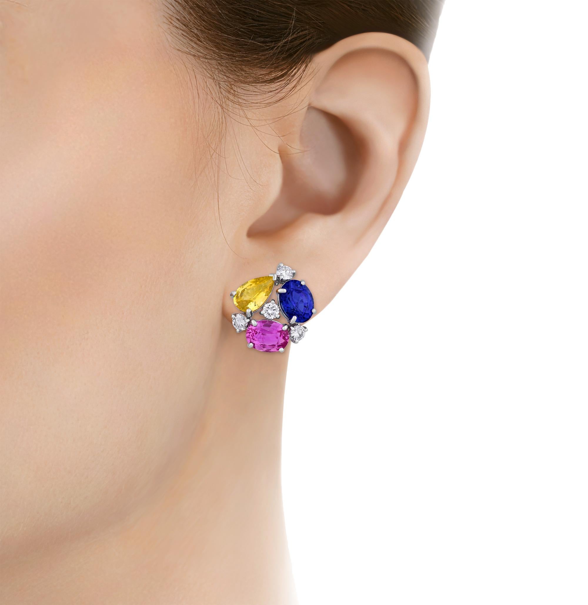 Oval Cut Oscar Heyman Multicolor Sapphire Earrings