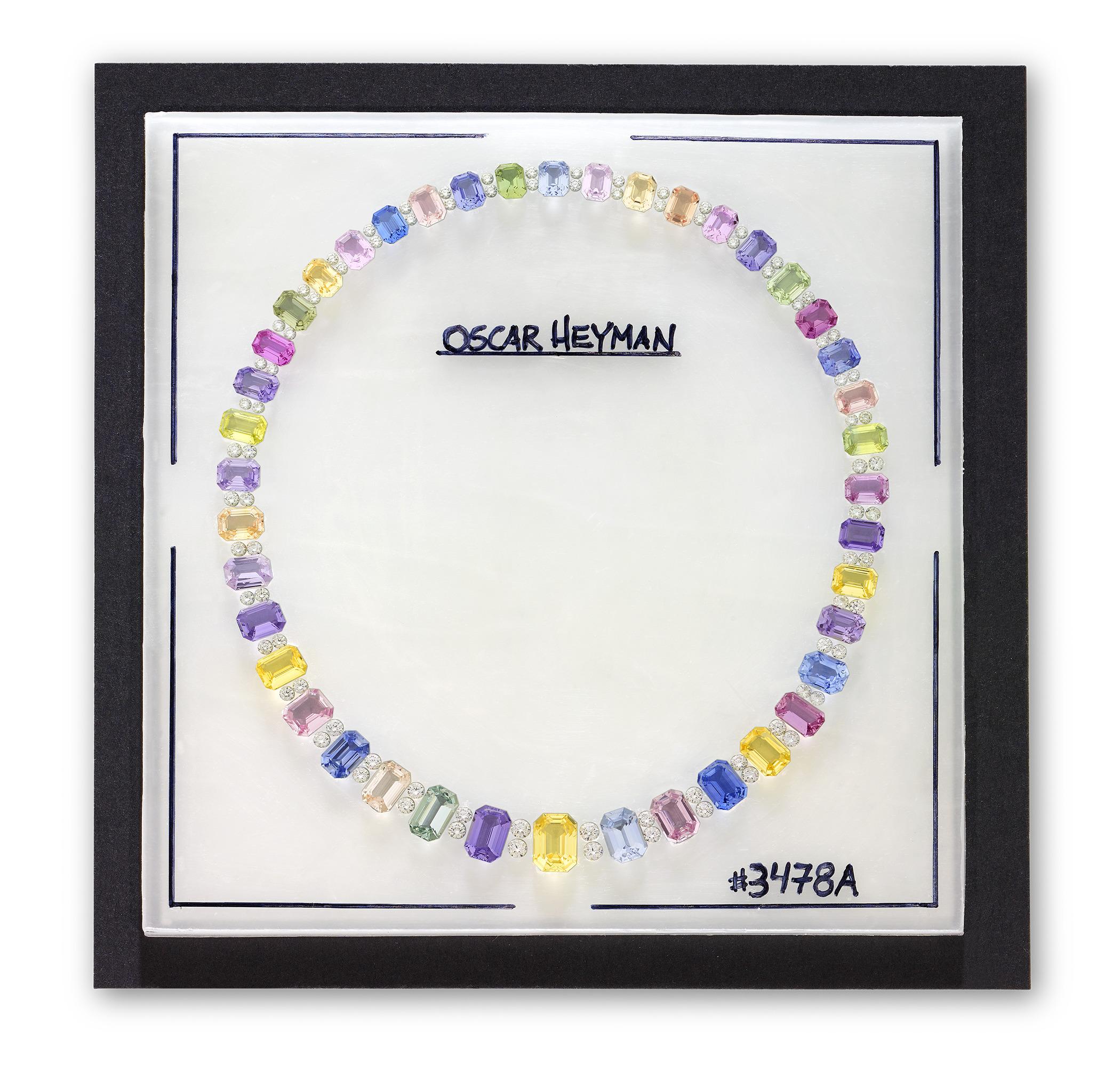 This stunning Oscar Heyman multicolor sapphire necklace layout affords a remarkable opportunity to personally collaborate with the legendary firm. The necklace can be set according to Heyman's original drawing that accompanies the piece, or it can