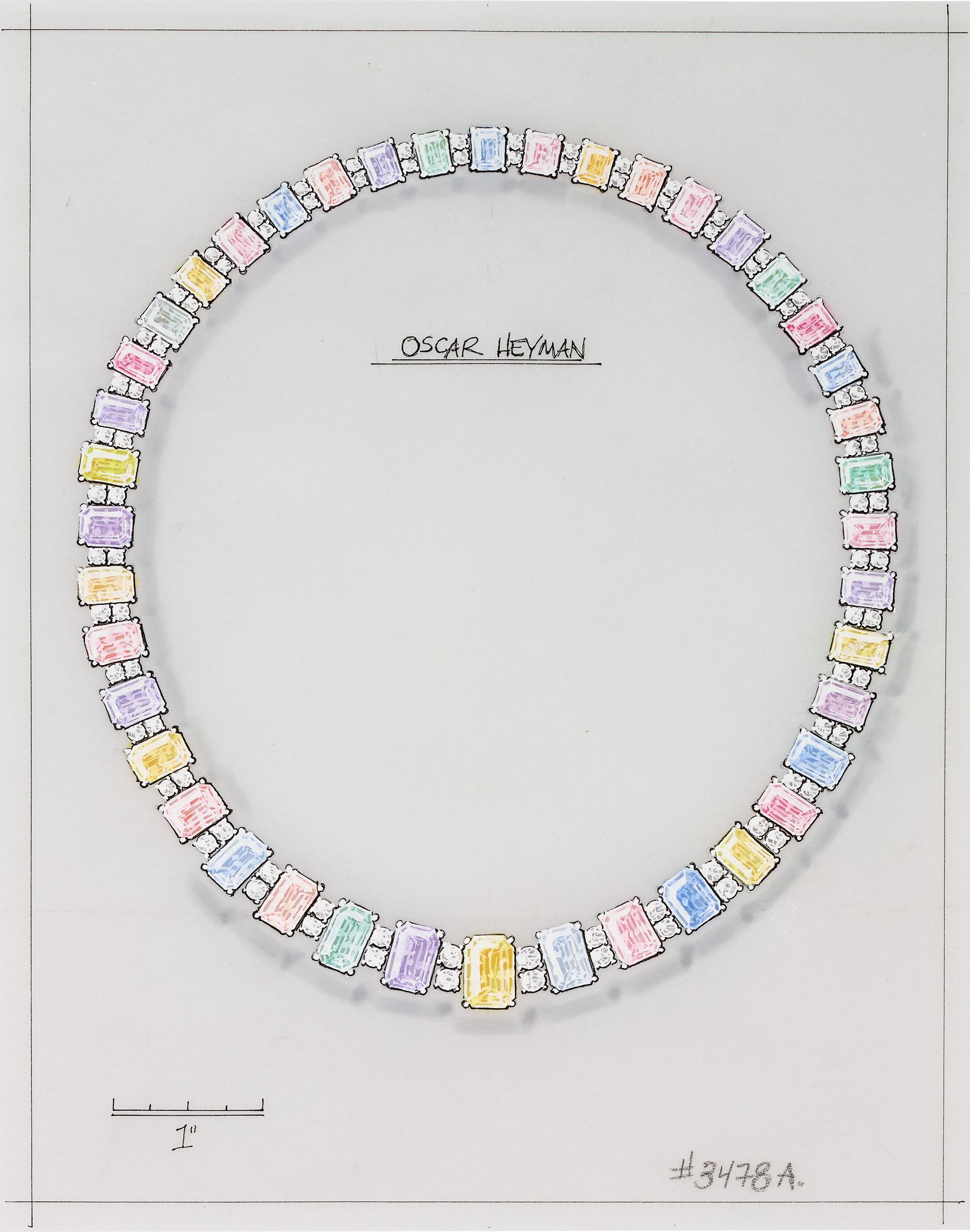 Modern Oscar Heyman Multicolor Sapphire Necklace Layout, 114.79 Carats For Sale