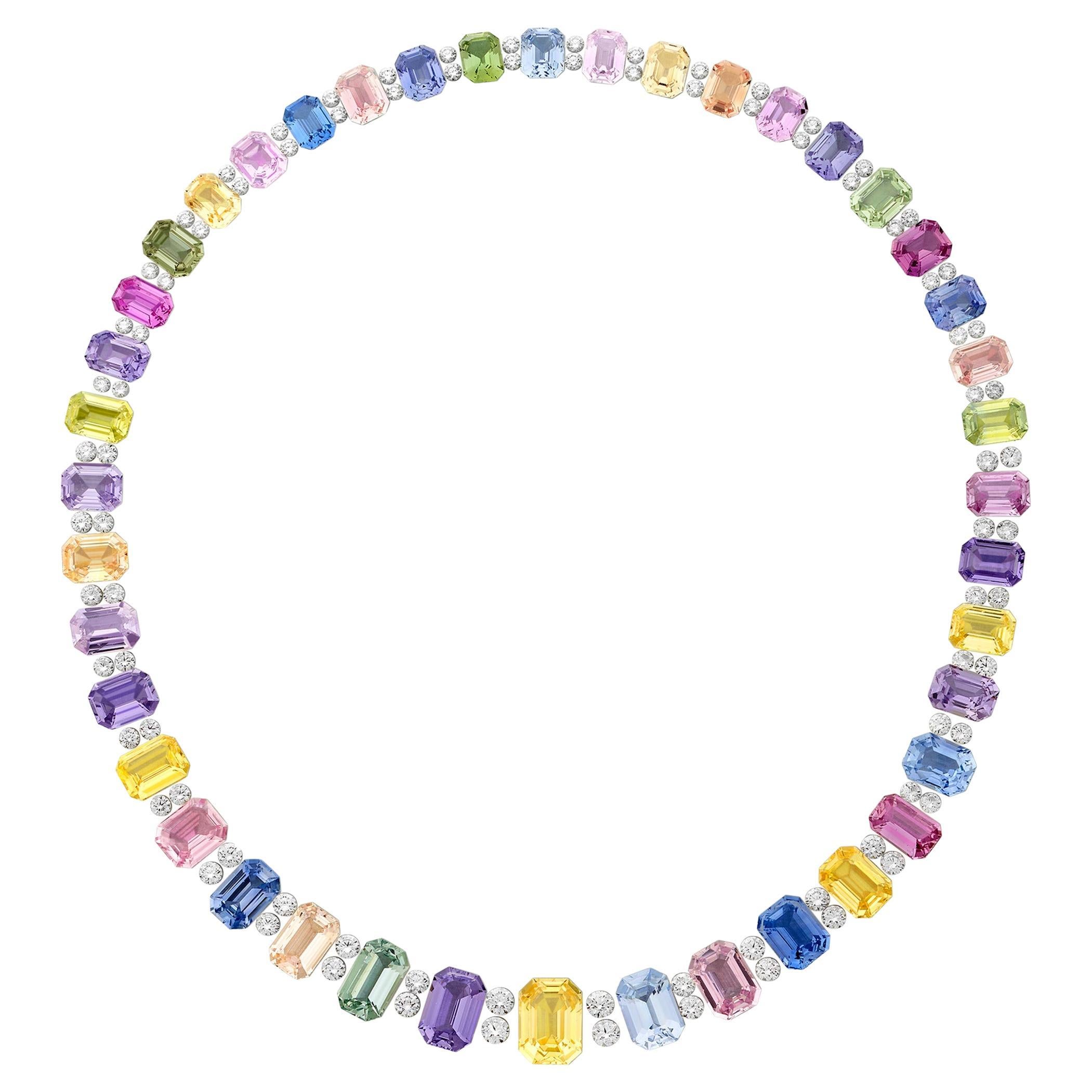 Oscar Heyman Multicolor Sapphire Necklace Layout, 114.79 Carats For Sale