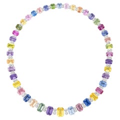 Retro Oscar Heyman Multicolor Sapphire Necklace Layout, 114.79 Carats