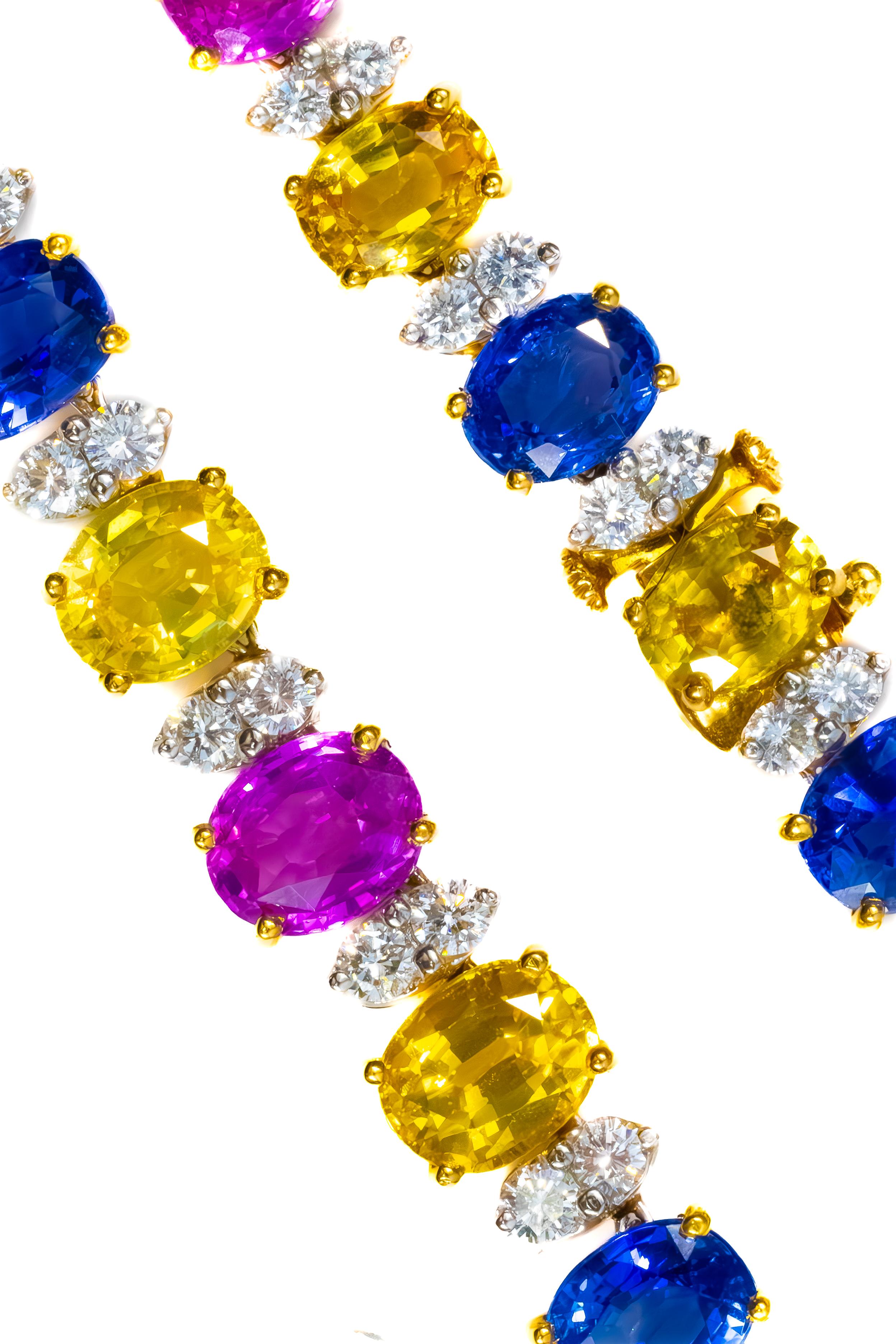 Moderno Oscar Heyman Collana e orecchini con zaffiri e diamanti multicolore