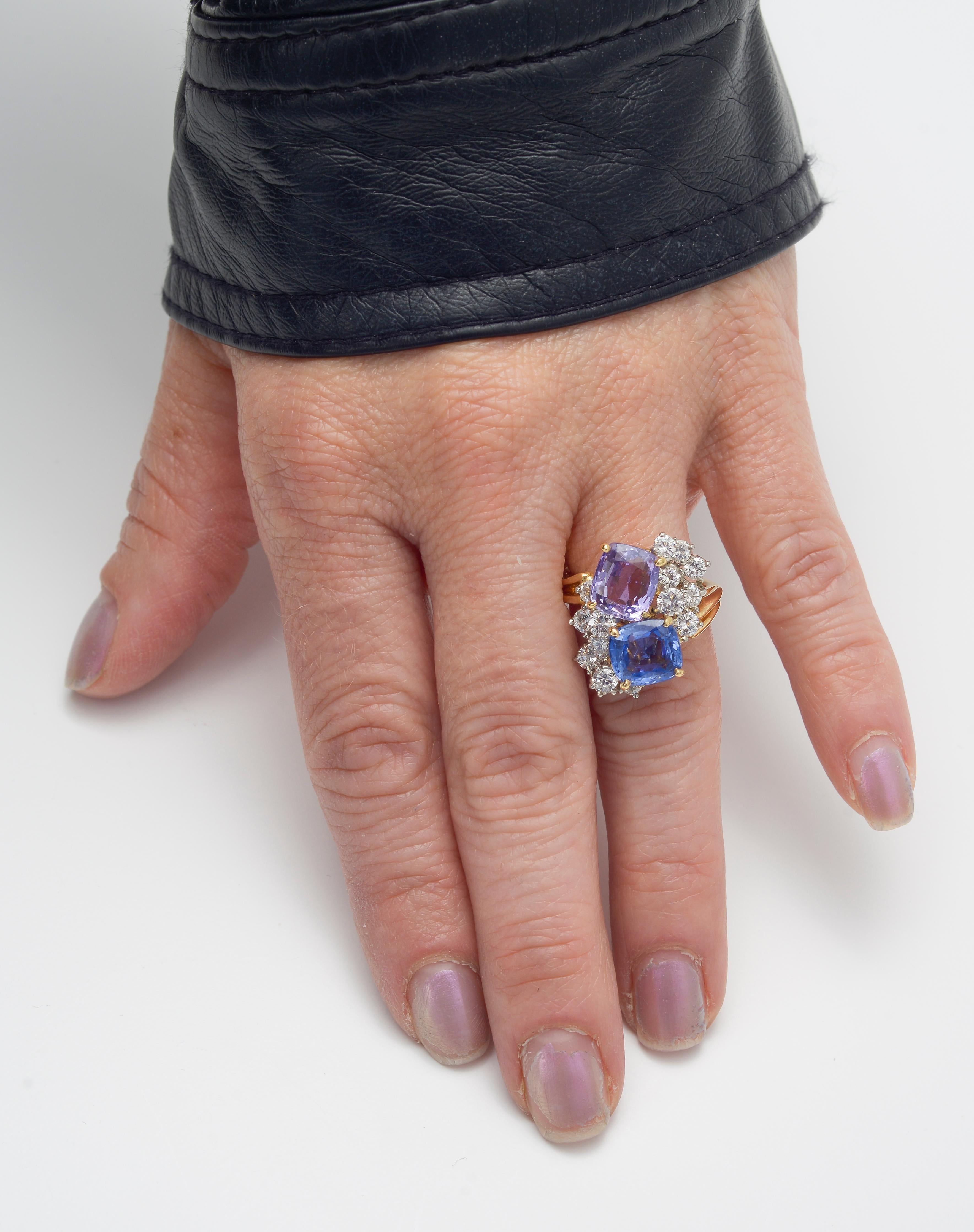 Oscar Heyman Multicolored Sapphire & Diamond Twin Ring In Excellent Condition In Greenwich, CT