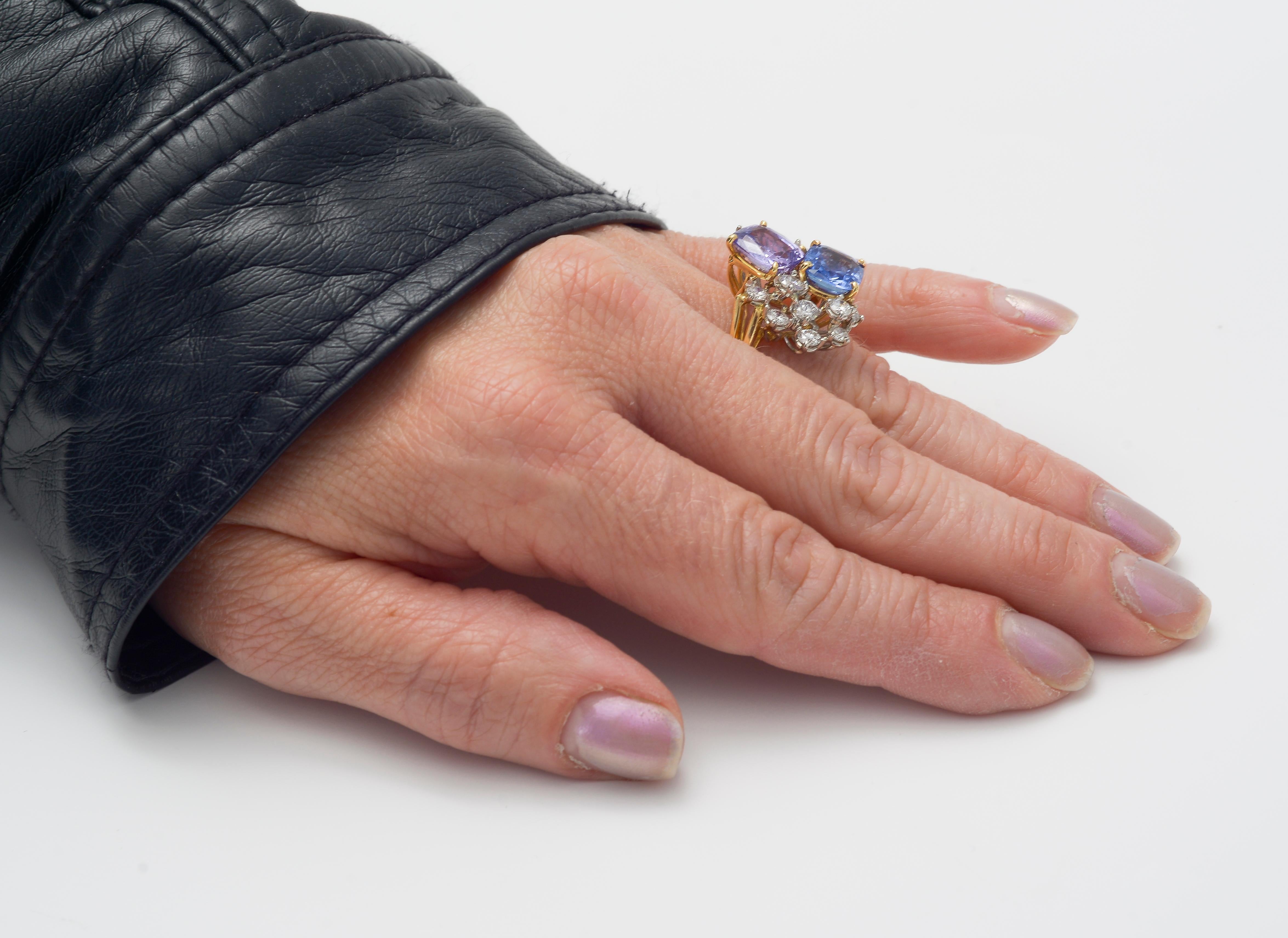 Women's Oscar Heyman Multicolored Sapphire & Diamond Twin Ring