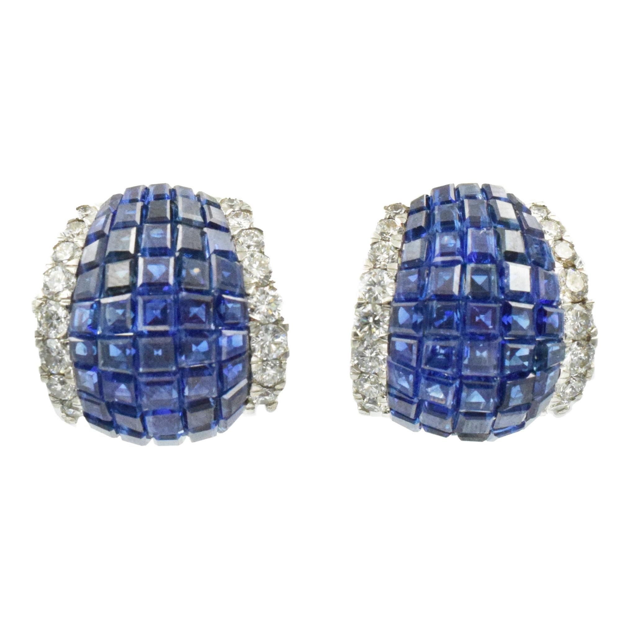 Oscar Heyman "Mystery" Set Sapphire and Diamond Earrings