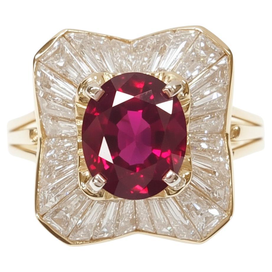 Oscar Heyman Bague ballerine en or jaune 18 carats et platine, rubis et diamants No Heat en vente