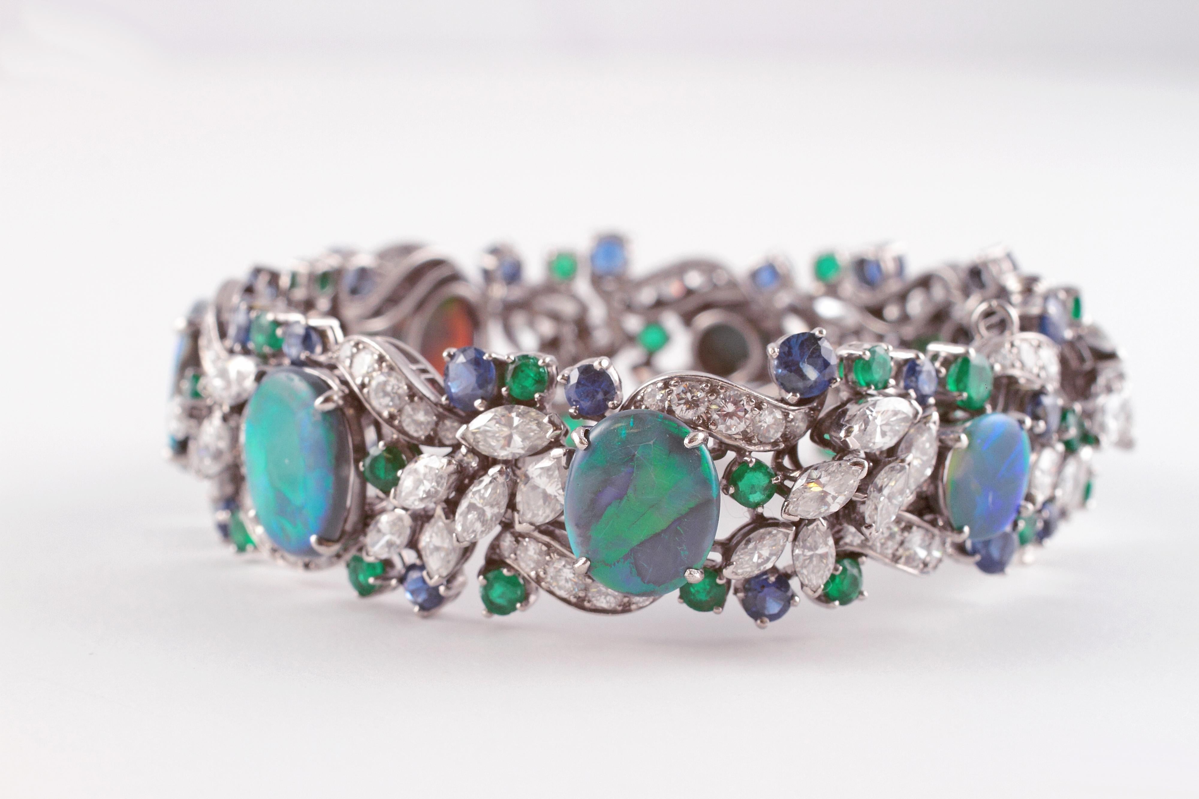 Oscar Heyman Opal, Diamond, Sapphire and Emerald Bracelet In Good Condition In Dallas, TX