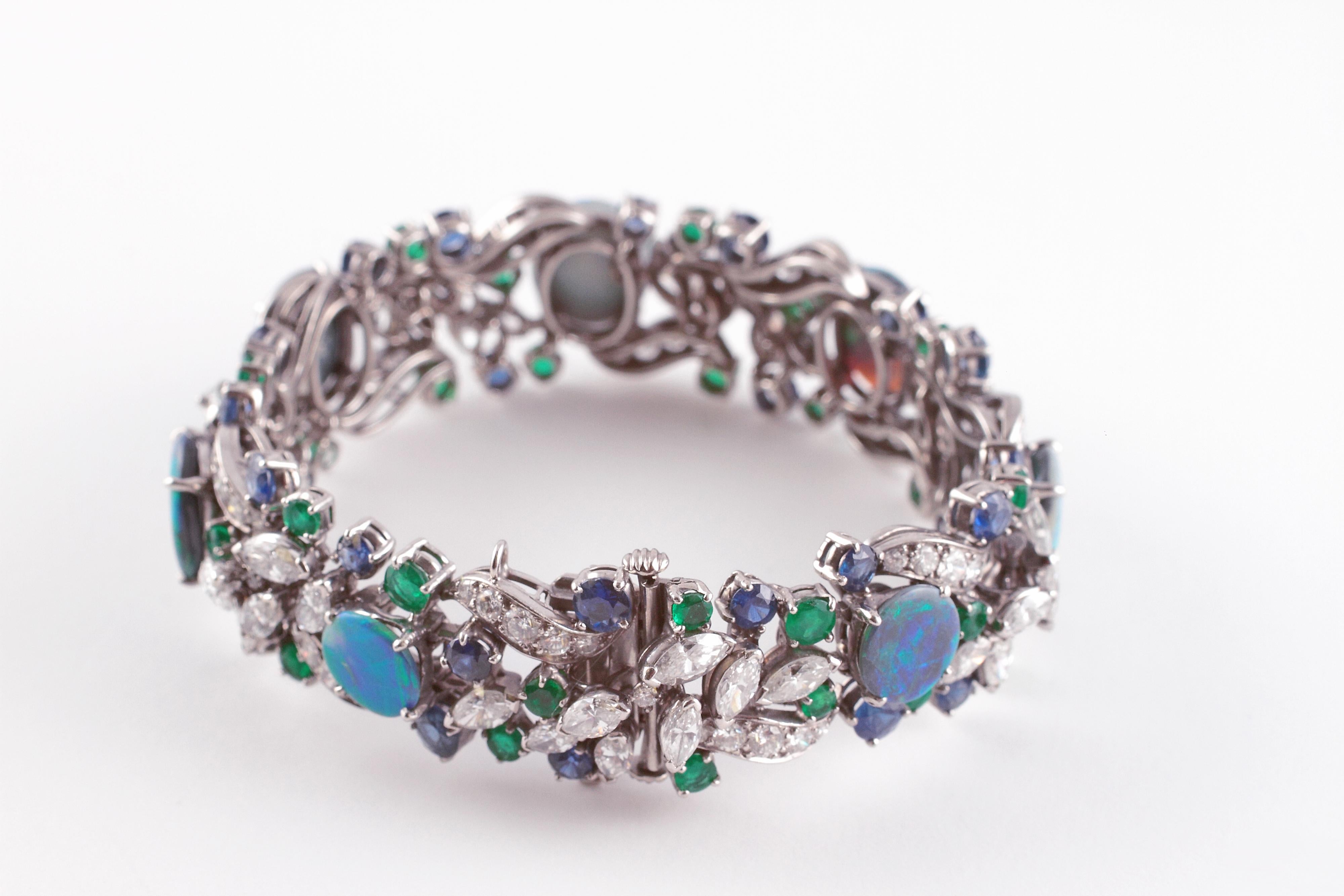 Women's or Men's Oscar Heyman Opal, Diamond, Sapphire and Emerald Bracelet