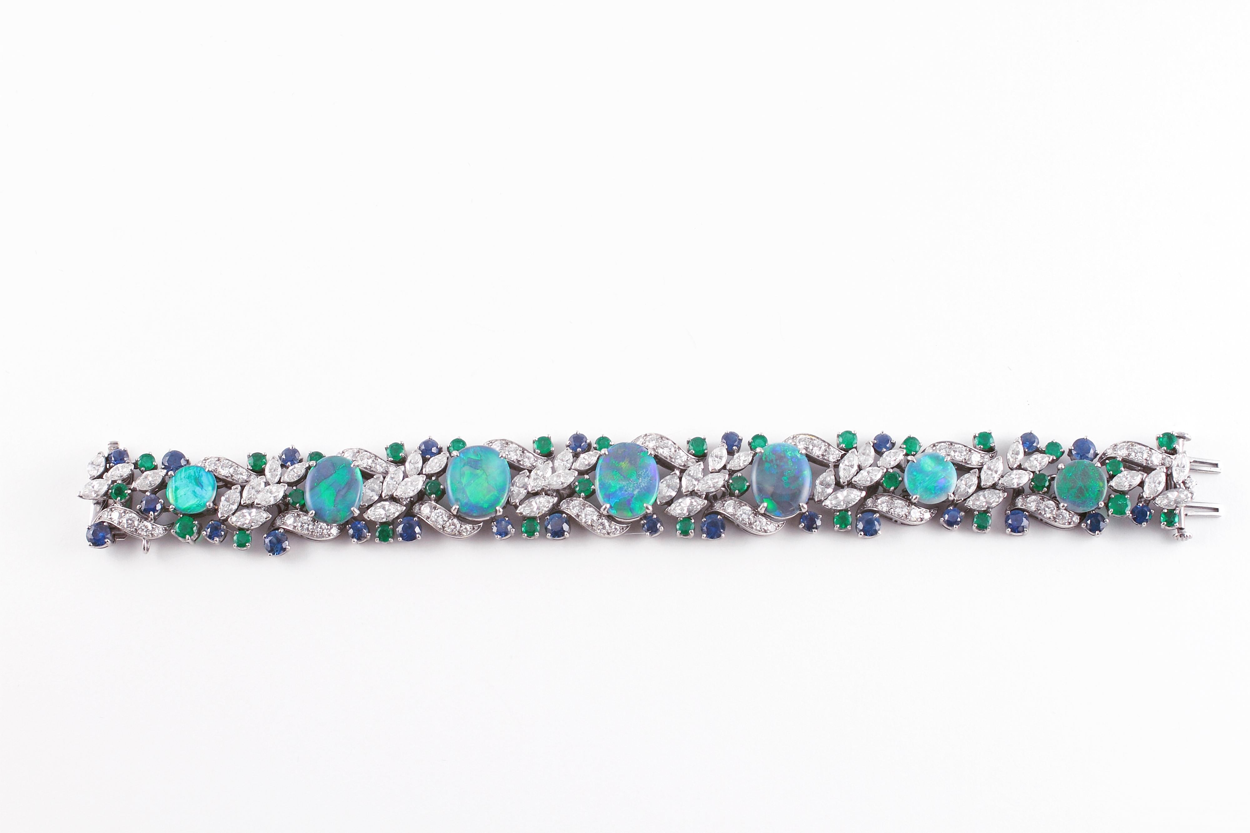 Oscar Heyman Opal, Diamond, Sapphire and Emerald Bracelet 1