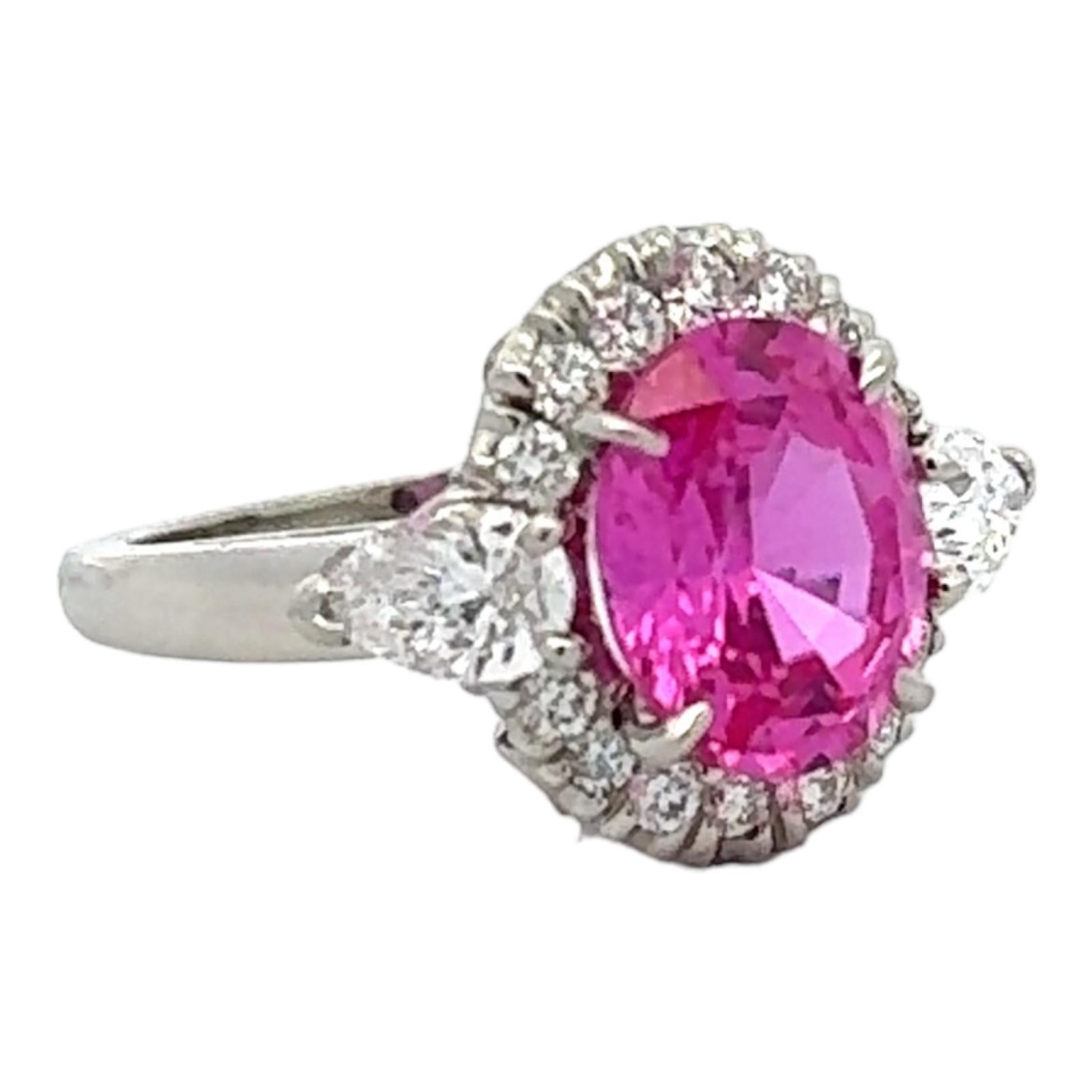 Oscar Heyman Oval Pink Sapphire Diamond Platinum Cocktail Ring Modern In Excellent Condition In Boca Raton, FL