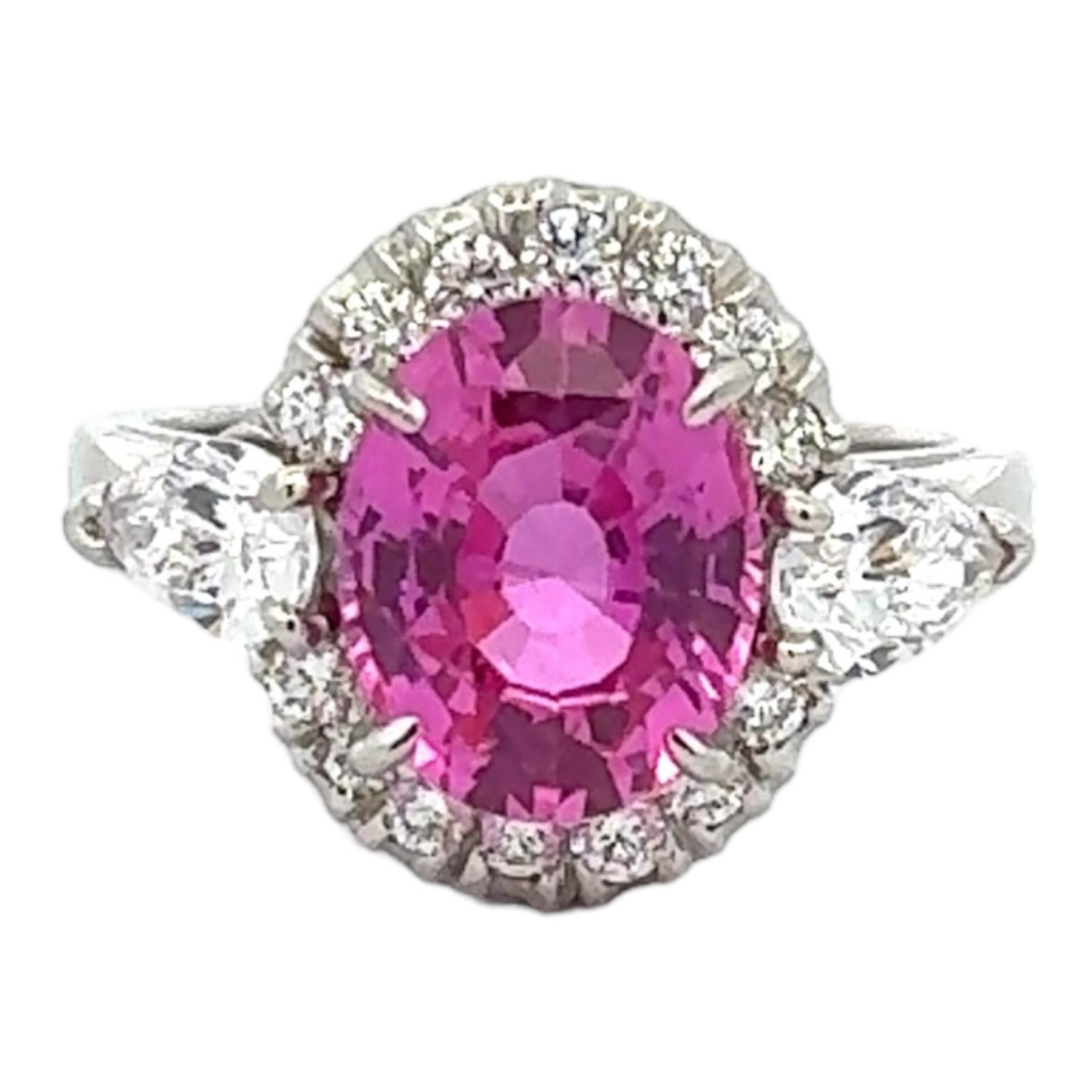Women's Oscar Heyman Oval Pink Sapphire Diamond Platinum Cocktail Ring Modern