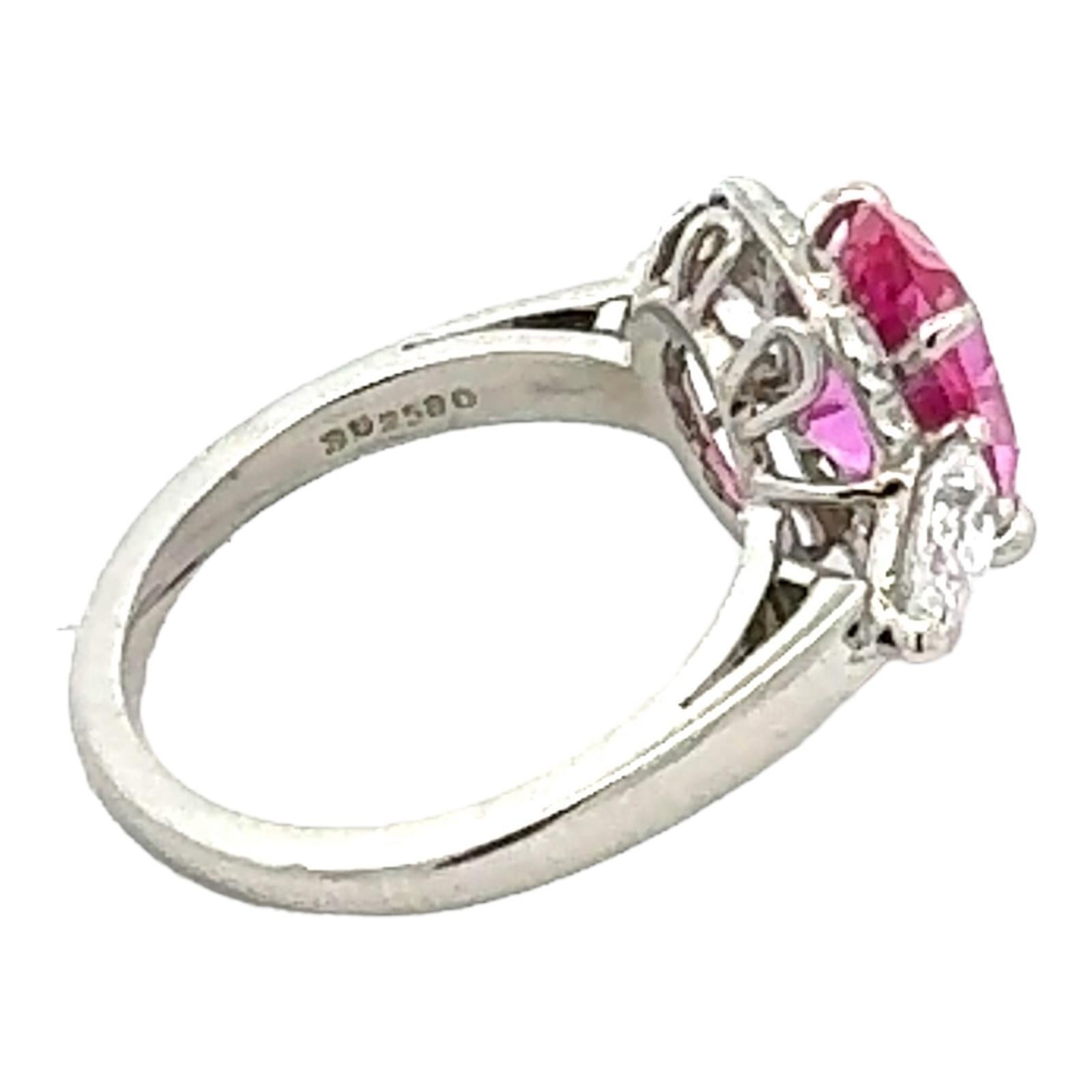 Oscar Heyman Oval Pink Sapphire Diamond Platinum Cocktail Ring Modern 1