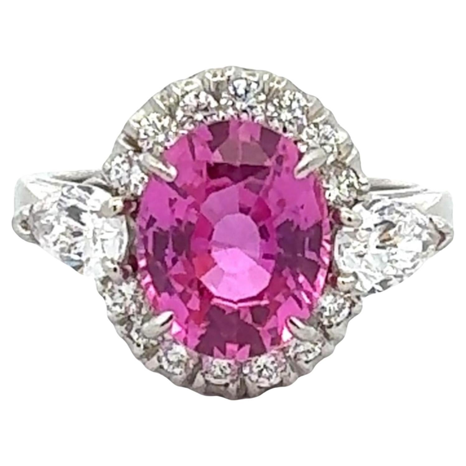 Oscar Heyman Oval Pink Sapphire Diamond Platinum Cocktail Ring Modern