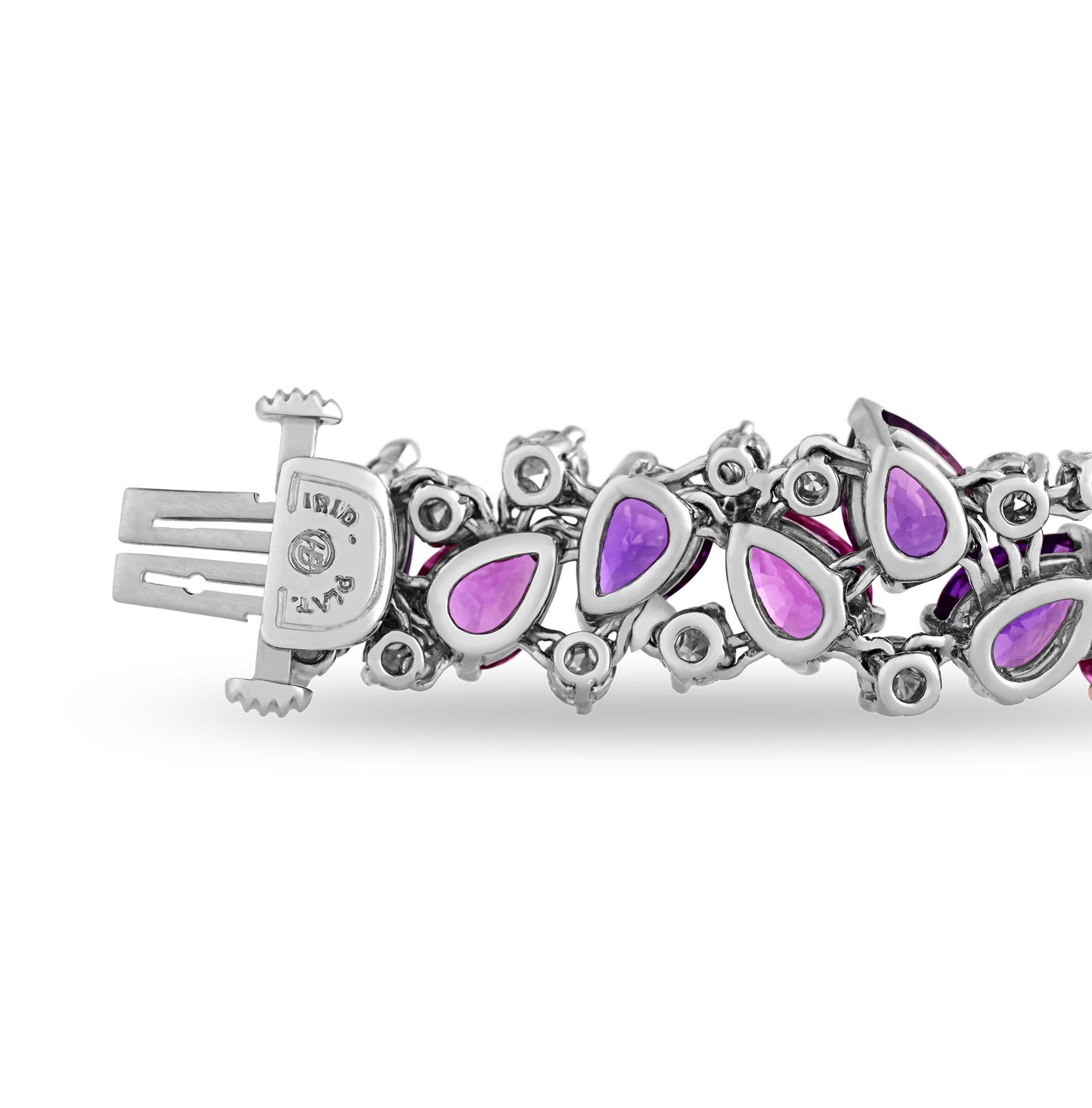 Modern Oscar Heyman Pink and Purple Sapphire Bracelet, 42.25 Carats For Sale