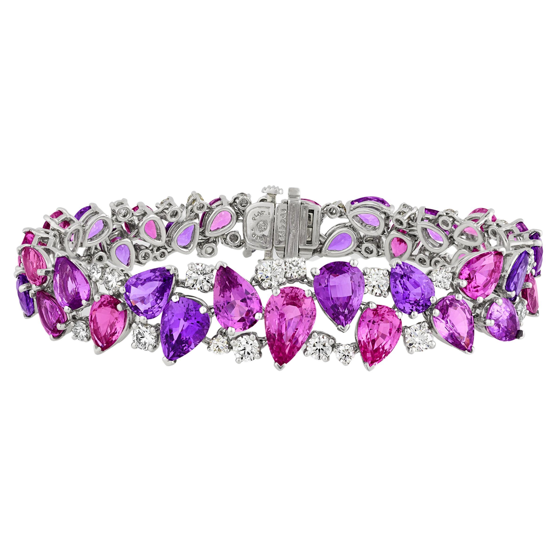 Oscar Heyman Pink and Purple Sapphire Bracelet, 42.25 Carats For Sale