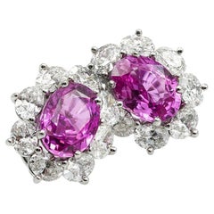 Oscar Heyman Pink Sapphire 6.74ct Platinum Diamond TW 3.77ct Earrings