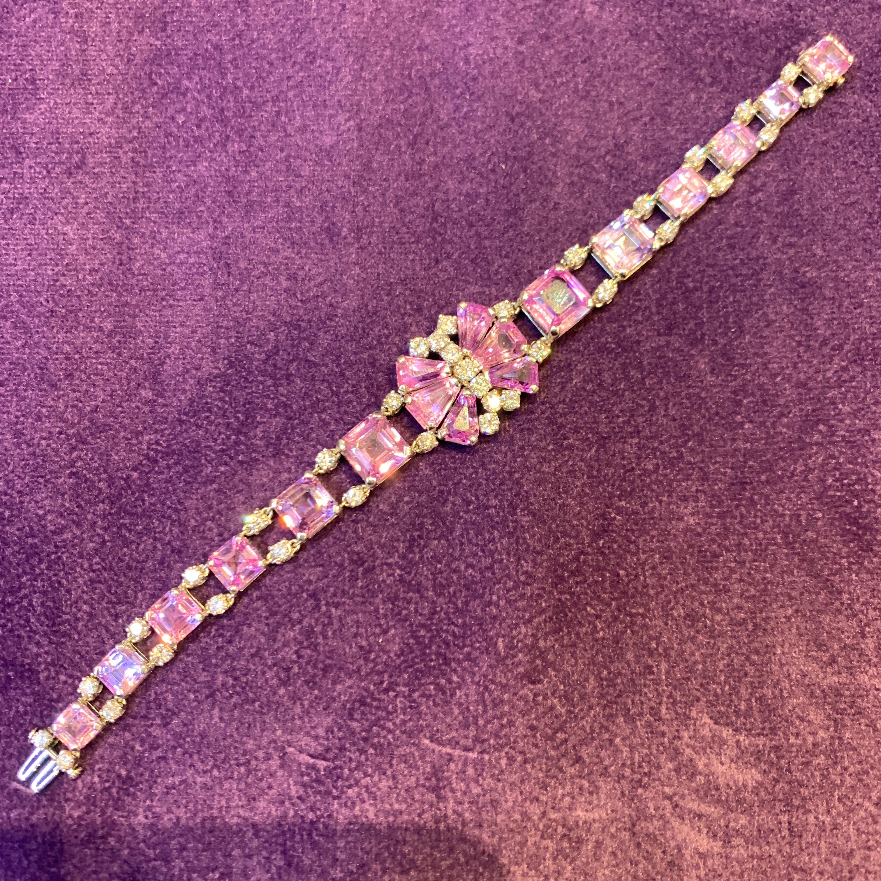 Oscar Heyman Brothers Pink Sapphire & Diamond Bracelet For Sale 1