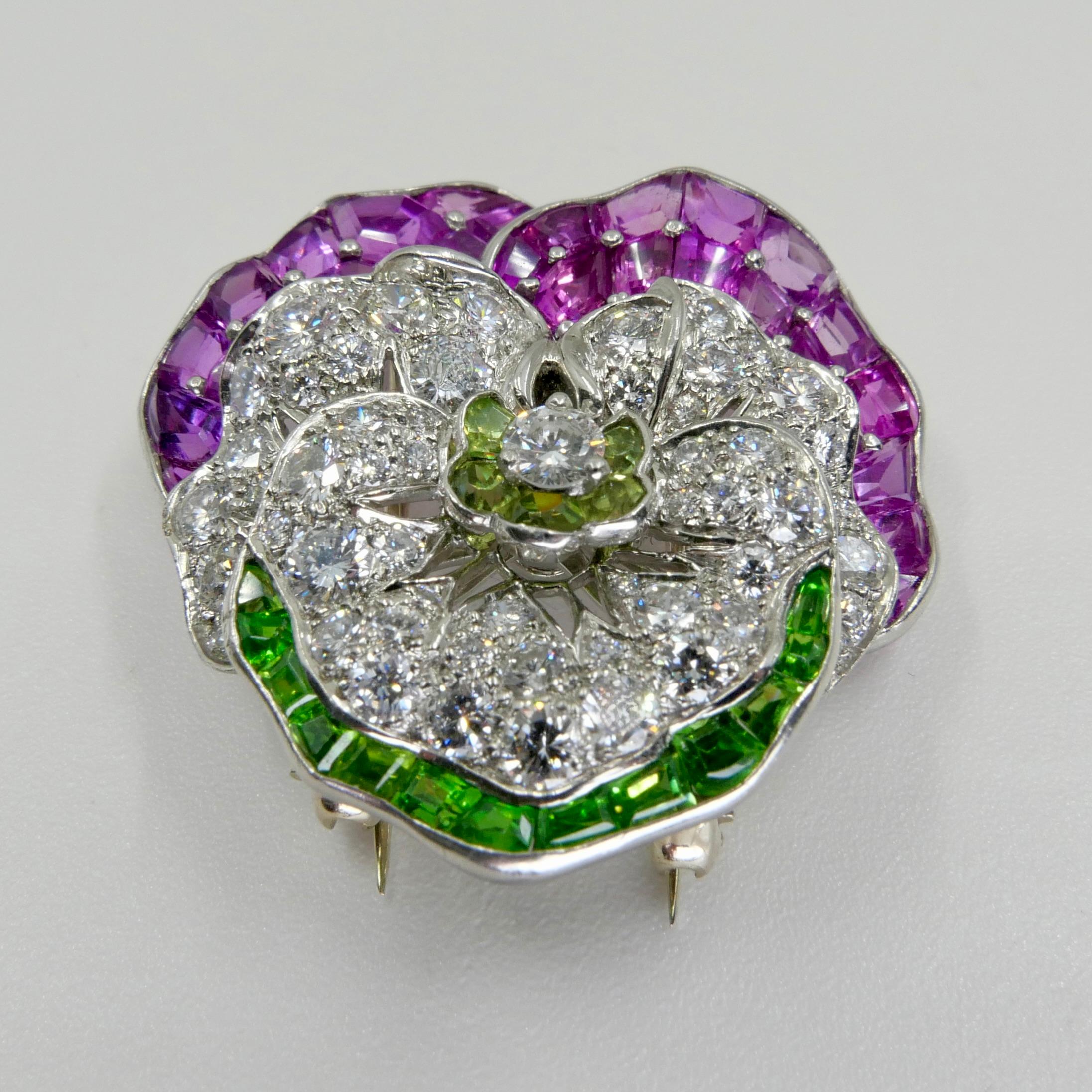 Oscar Heyman Pink Sapphires, Demantoid Garnet & Diamond Pansy Brooch. 6