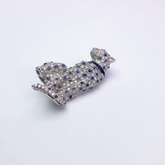 Oscar Heyman Plat. & 3.61Ct. Diamond Cheetah Brooch with 2.18Ct. Blue Sapphires