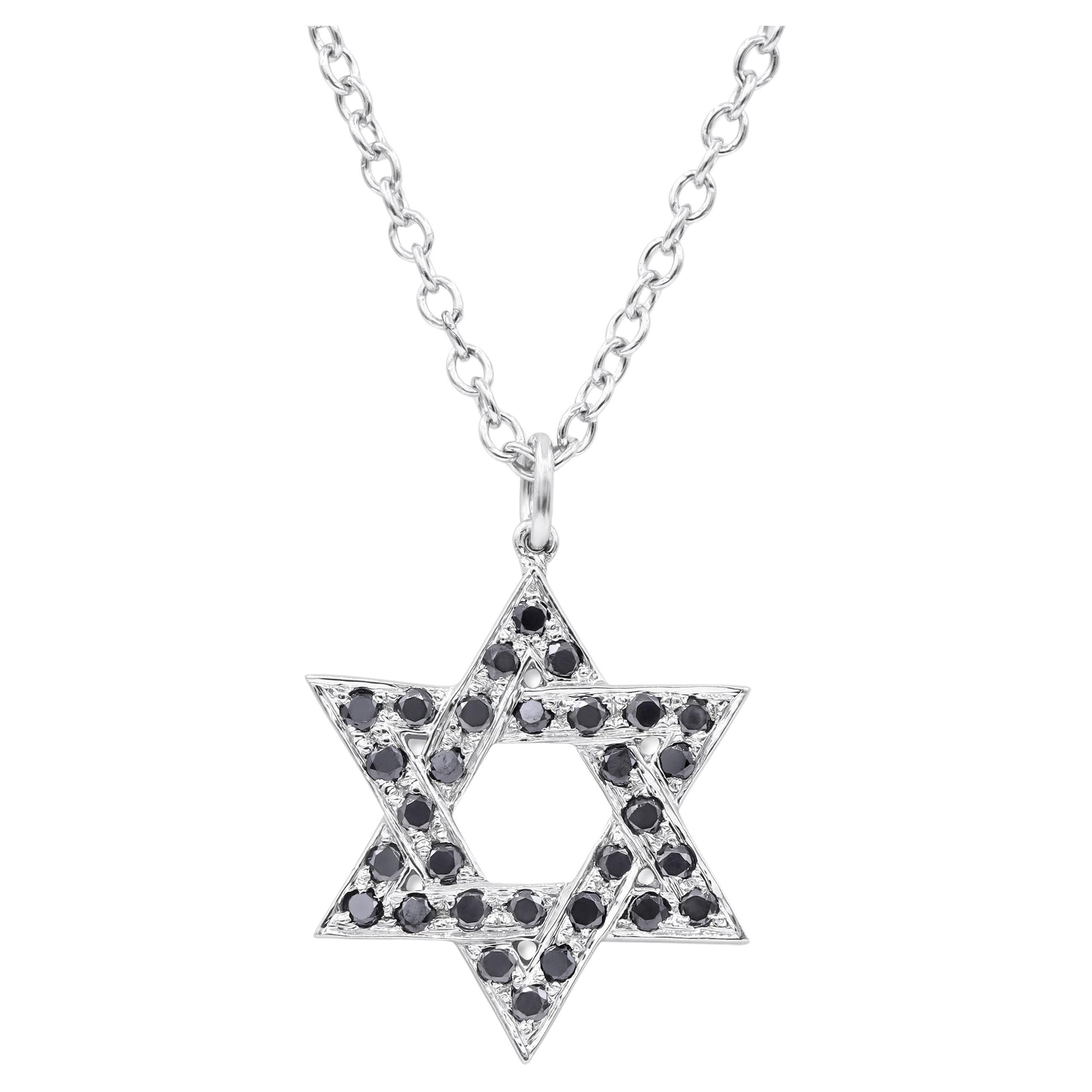 Oscar Heyman Platinum 0.53ct Black Diamond Star of David Pendant Necklace
