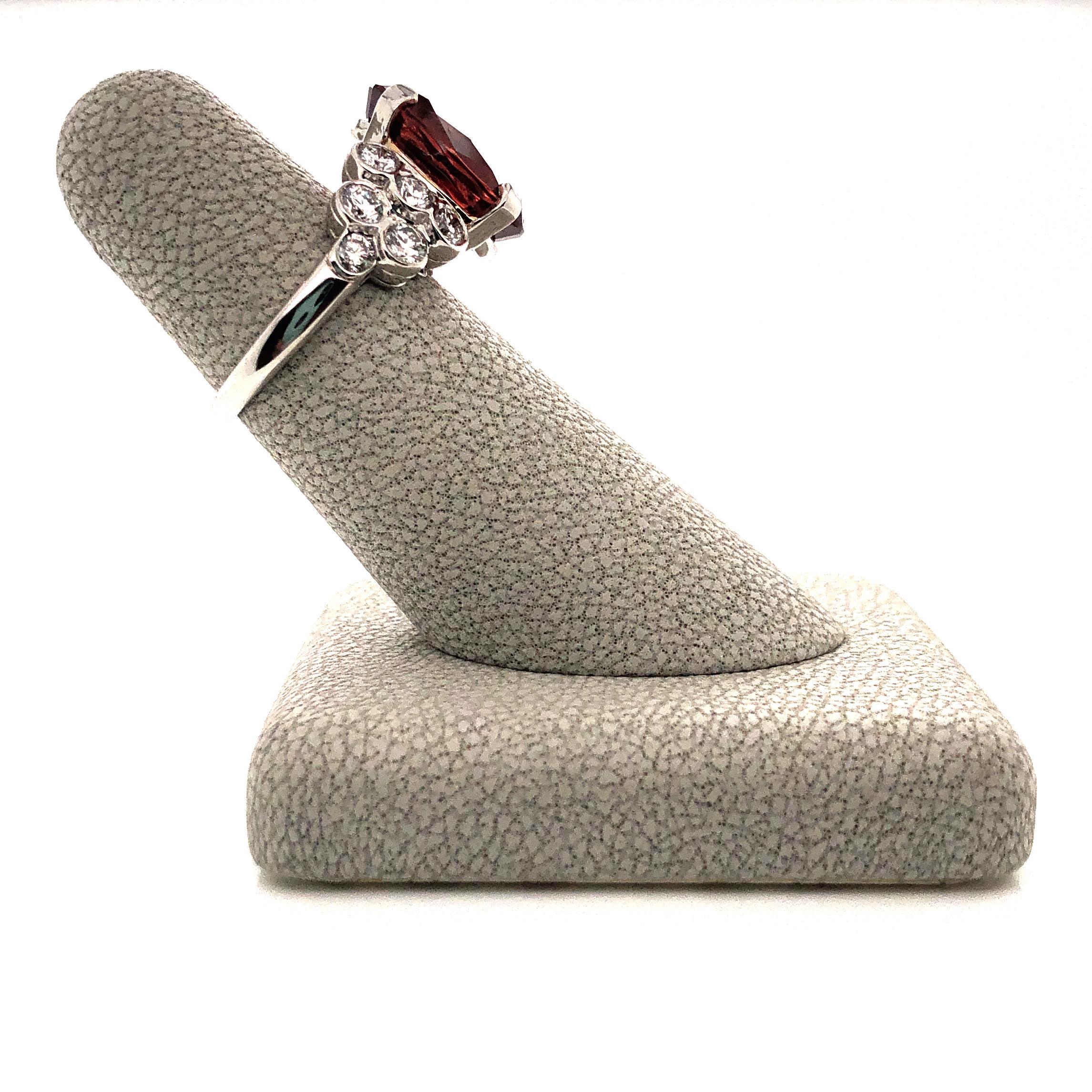 Oscar Heyman Platinum 10.08ct Malaya Garnet and Diamond Ring In New Condition For Sale In New York City, NY