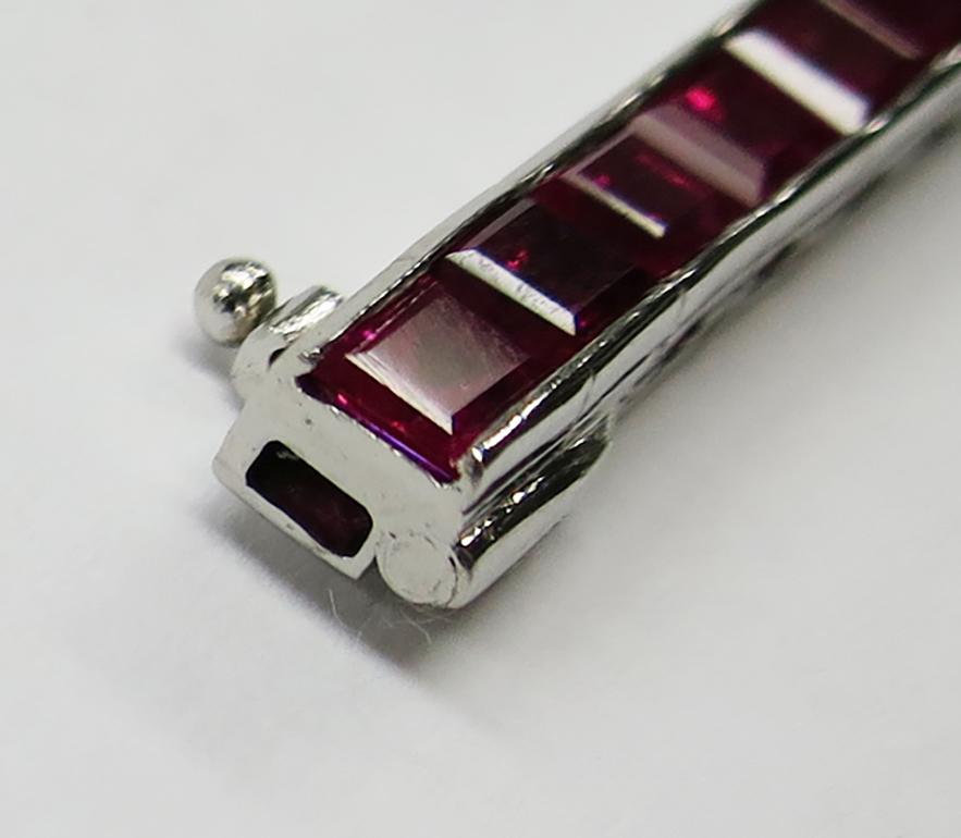 Contemporary Oscar Heyman Platinum 12.26 Carat Square Ruby Tennis Bracelet For Sale