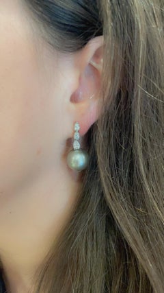 Oscar Heyman Platinum 13mm Pearl & Diamond Drop Earrings
