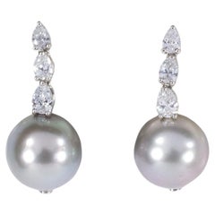 Oscar Heyman Platin 13 mm Perlen- und Diamant-Tropfen-Ohrringe