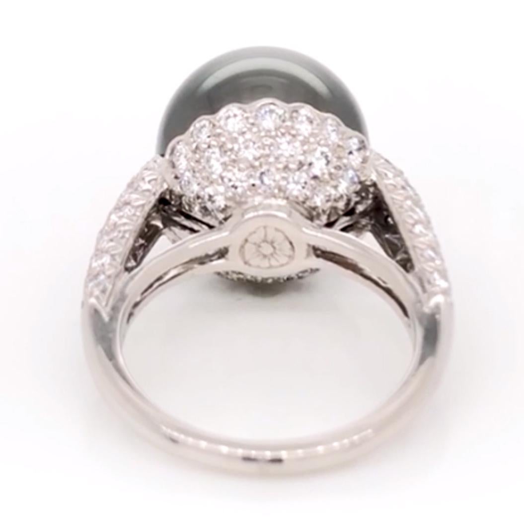 Contemporary Oscar Heyman Platinum Tahitian Pearl and Diamond Ring For Sale