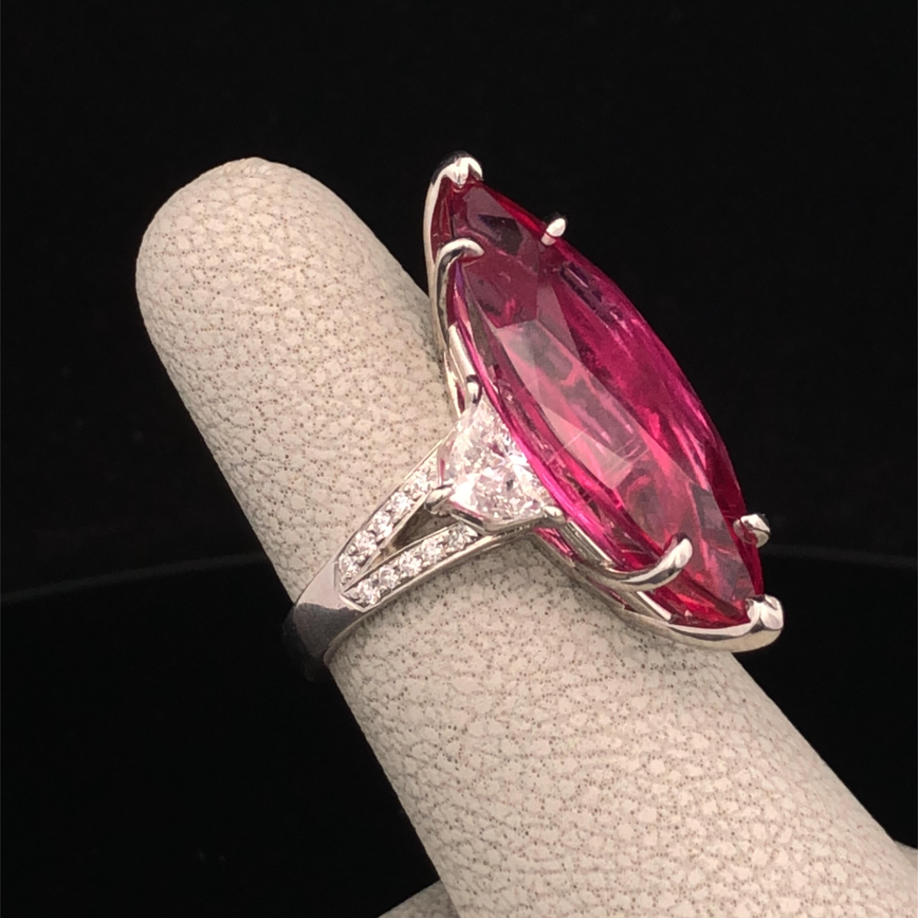 Contemporary Oscar Heyman Platinum 15.74ct Marquise Rubellite & Diamond Ring For Sale