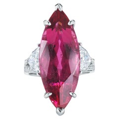Oscar Heyman Platinum 15.74ct Marquise Rubellite & Diamond Ring