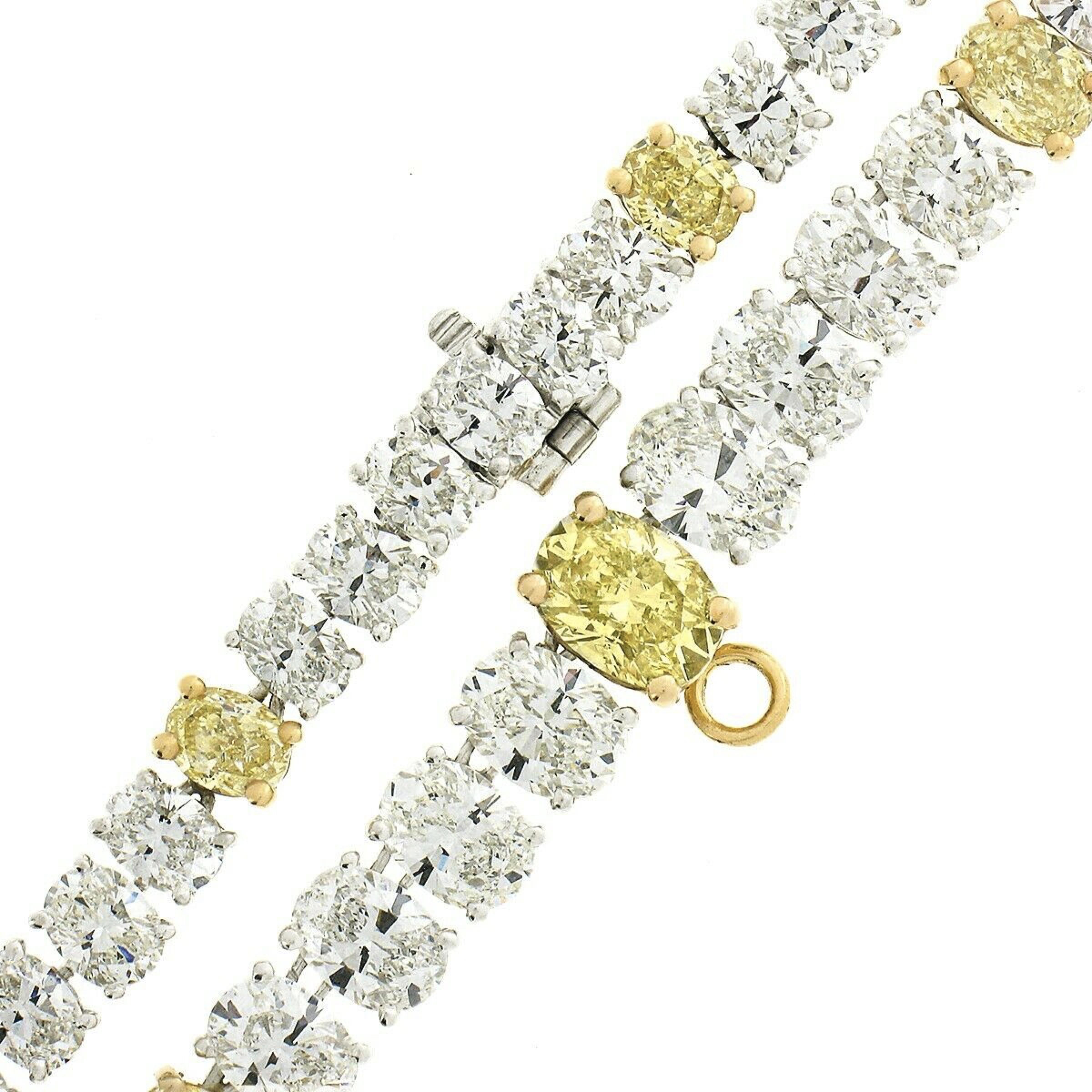 Oscar Heyman Platinum 18k Gold 34ctw Oval Yellow & White Diamond Tennis Necklace In Good Condition In Montclair, NJ