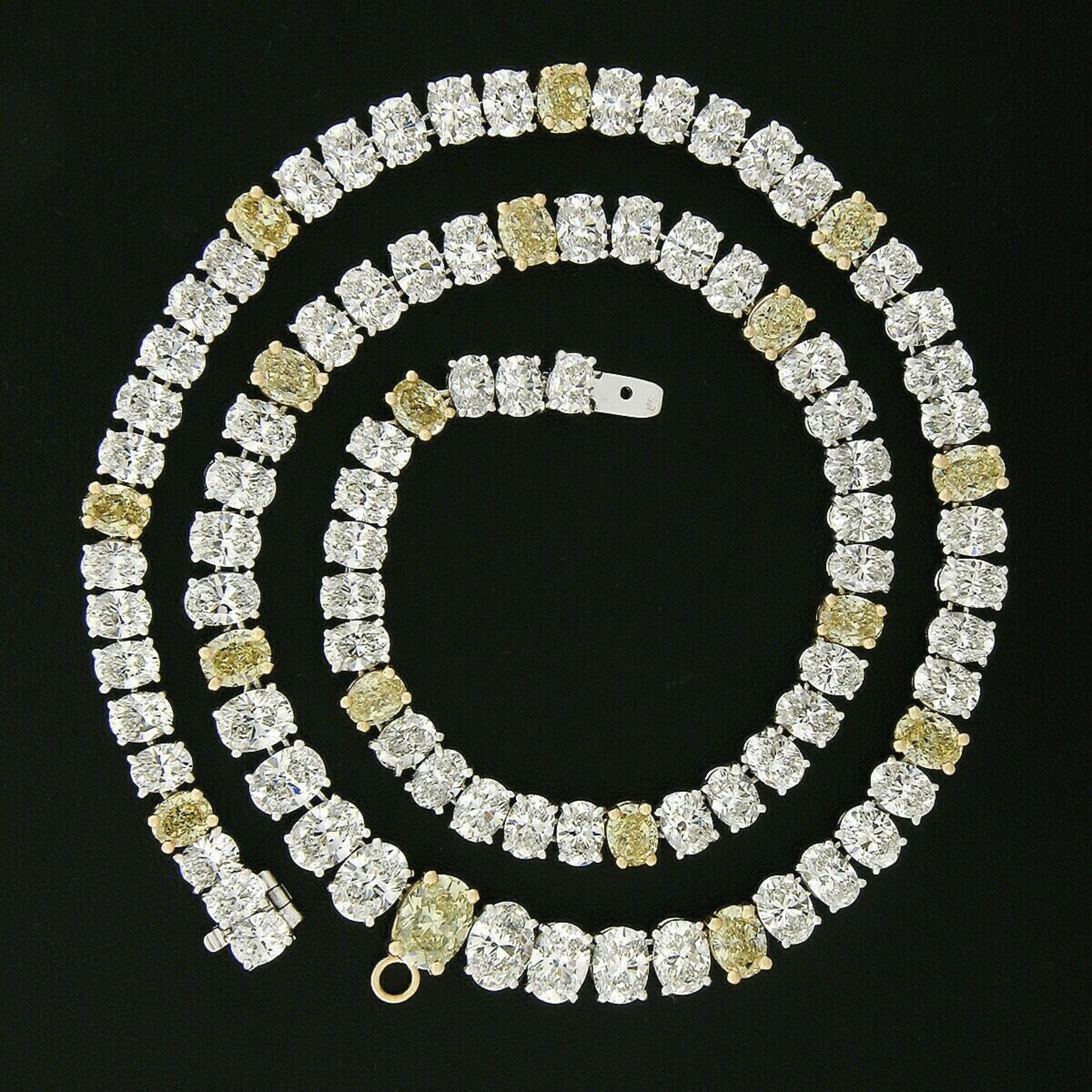 Oscar Heyman Platinum 18k Gold 34ctw Oval Yellow & White Diamond Tennis Necklace 2