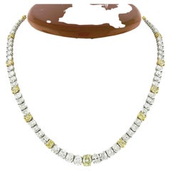 Oscar Heyman Collier tennis en platine et or 18 carats avec diamants jaunes et blancs ovales de 34 carats