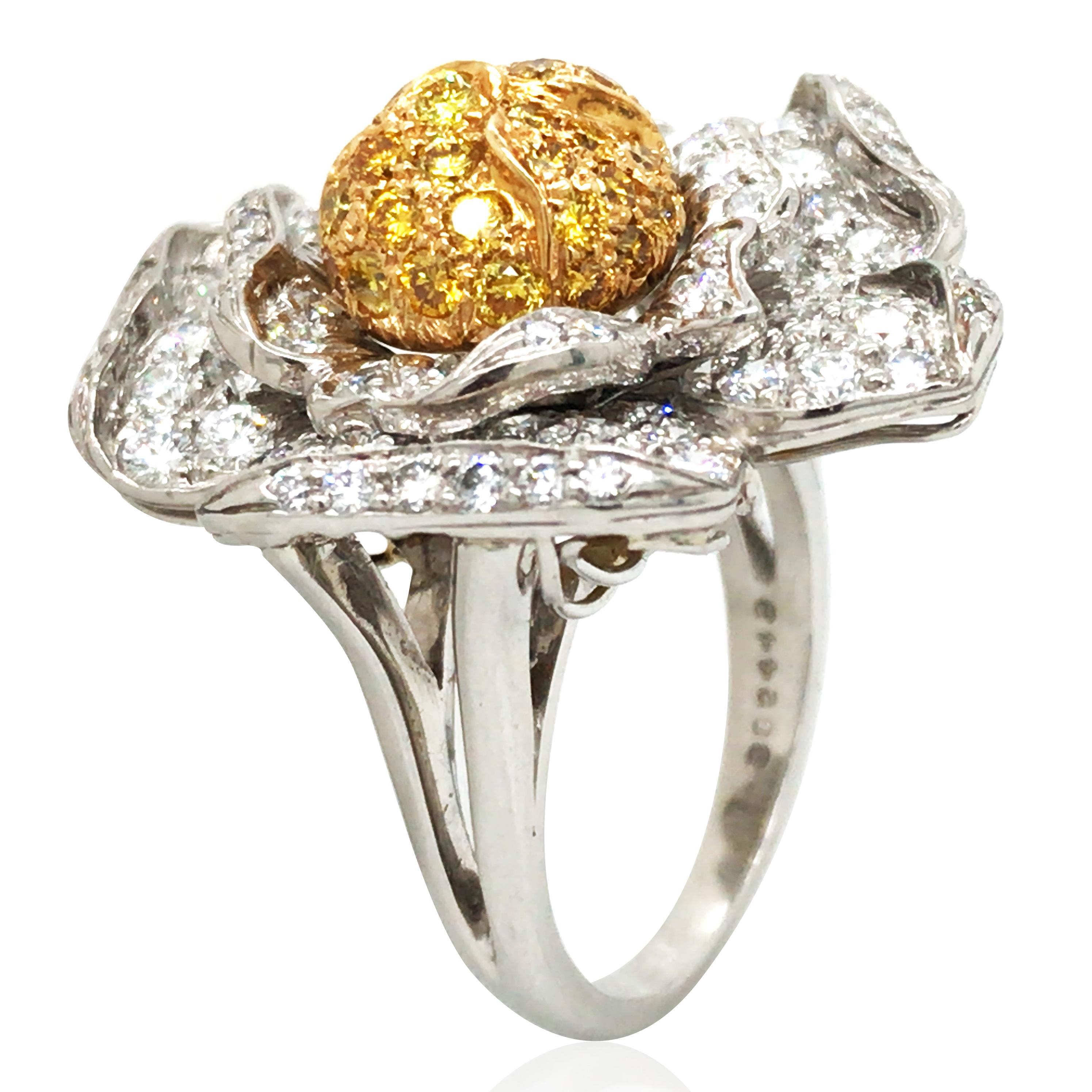 Round Cut Oscar Heyman, Platinum 18K Gold Diamond Fancy Yellow Diamond Ring, Certificate For Sale