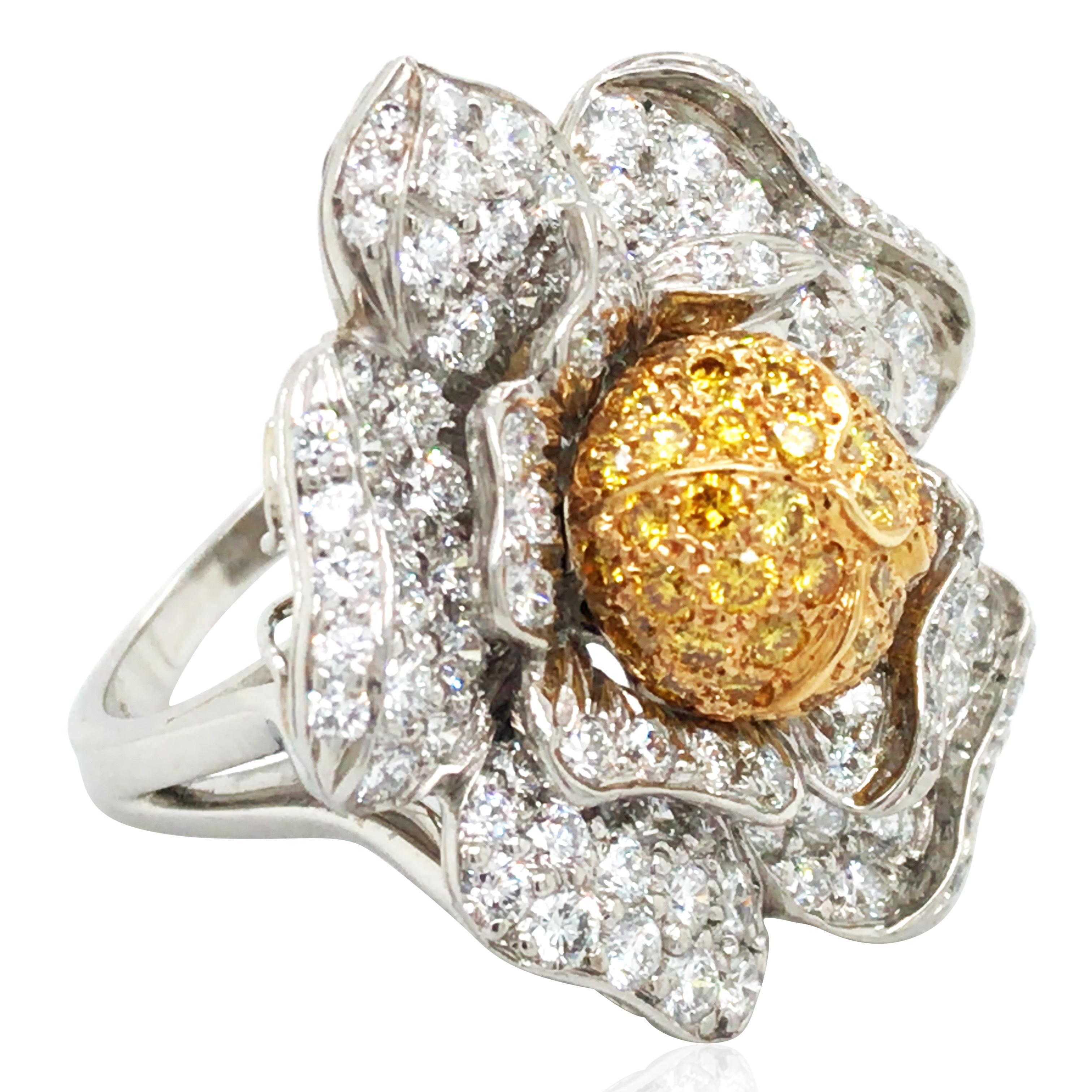 Oscar Heyman, Platinum 18K Gold Diamond Fancy Yellow Diamond Ring, Certificate In Good Condition For Sale In New York, NY