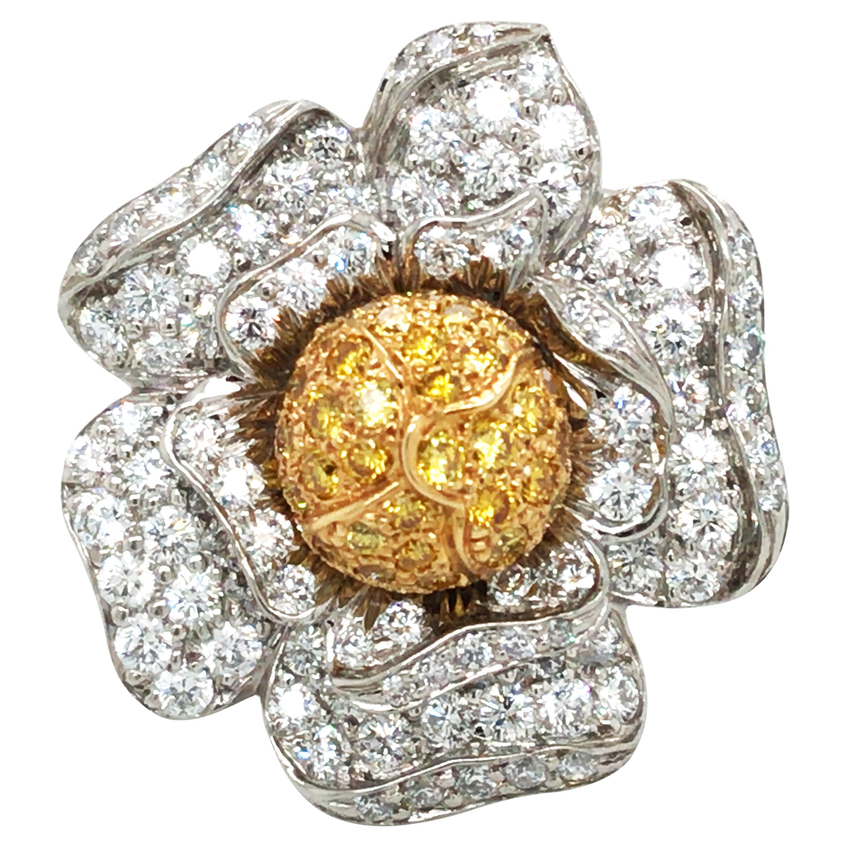 Oscar Heyman, Platinum 18K Gold Diamond Fancy Yellow Diamond Ring, Certificate For Sale
