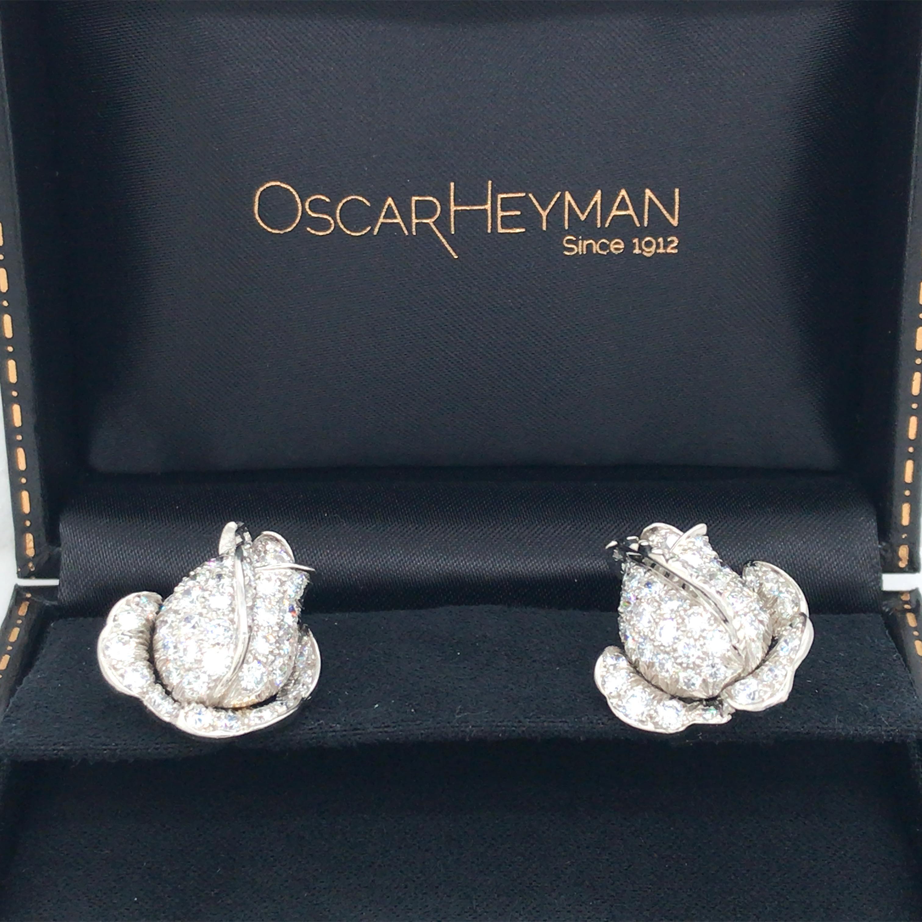 Oscar Heyman, Orecchini a fiore in platino e oro 18 carati con diamanti, Certificato in vendita 2