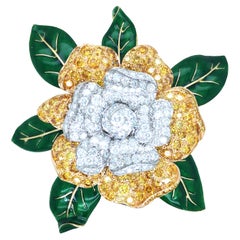 Oscar Heyman, Gardenia-Brosche, Platin 18K Gold Fancy Farbe Diamant