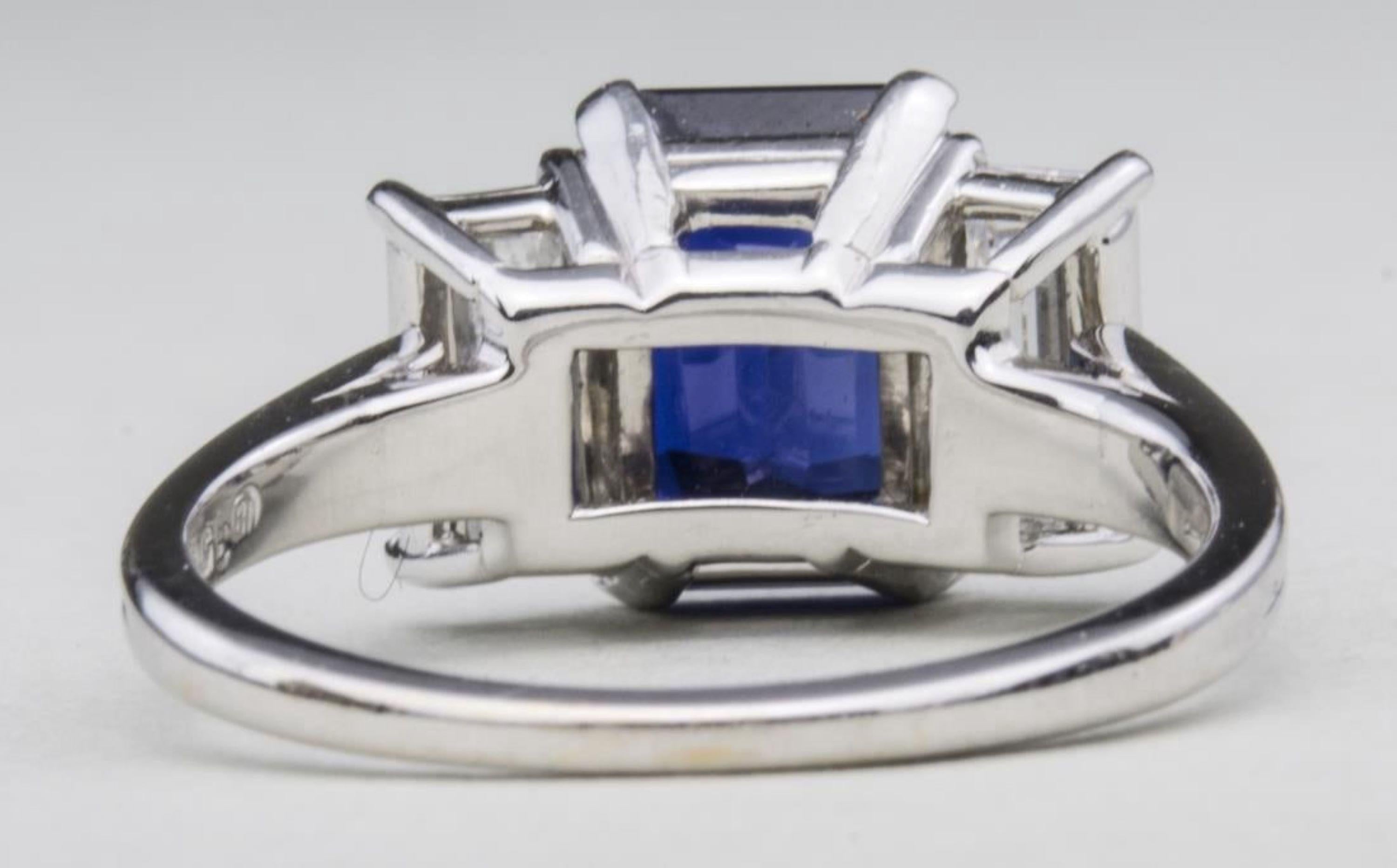 Emerald Cut Oscar Heyman Platinum and 18 Karat White Gold Sapphire and Diamond Ring For Sale
