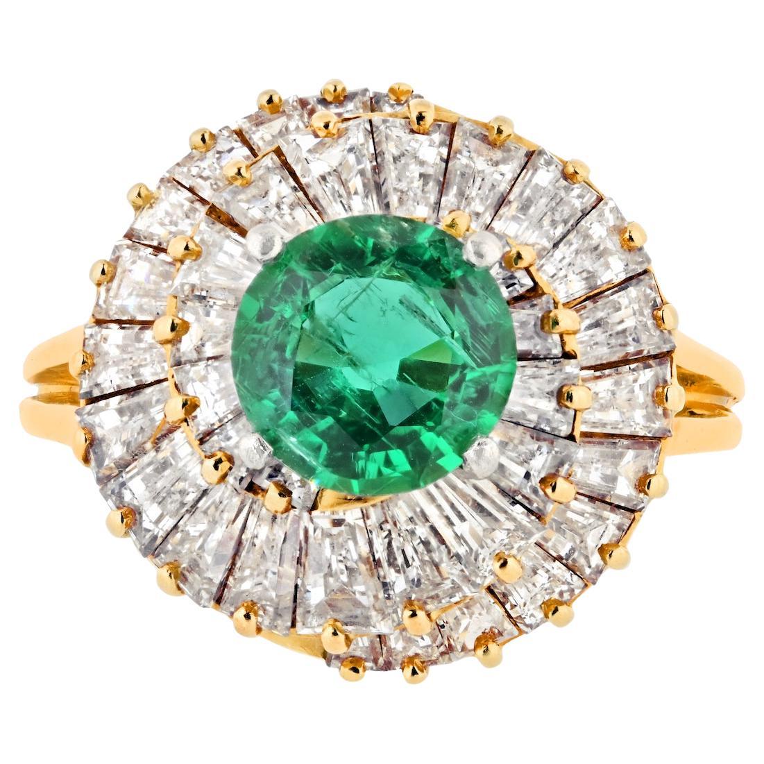 Oscar Heyman Platinum & 18K Yellow Gold 1.25ct Green Emerald Ballerina Ring