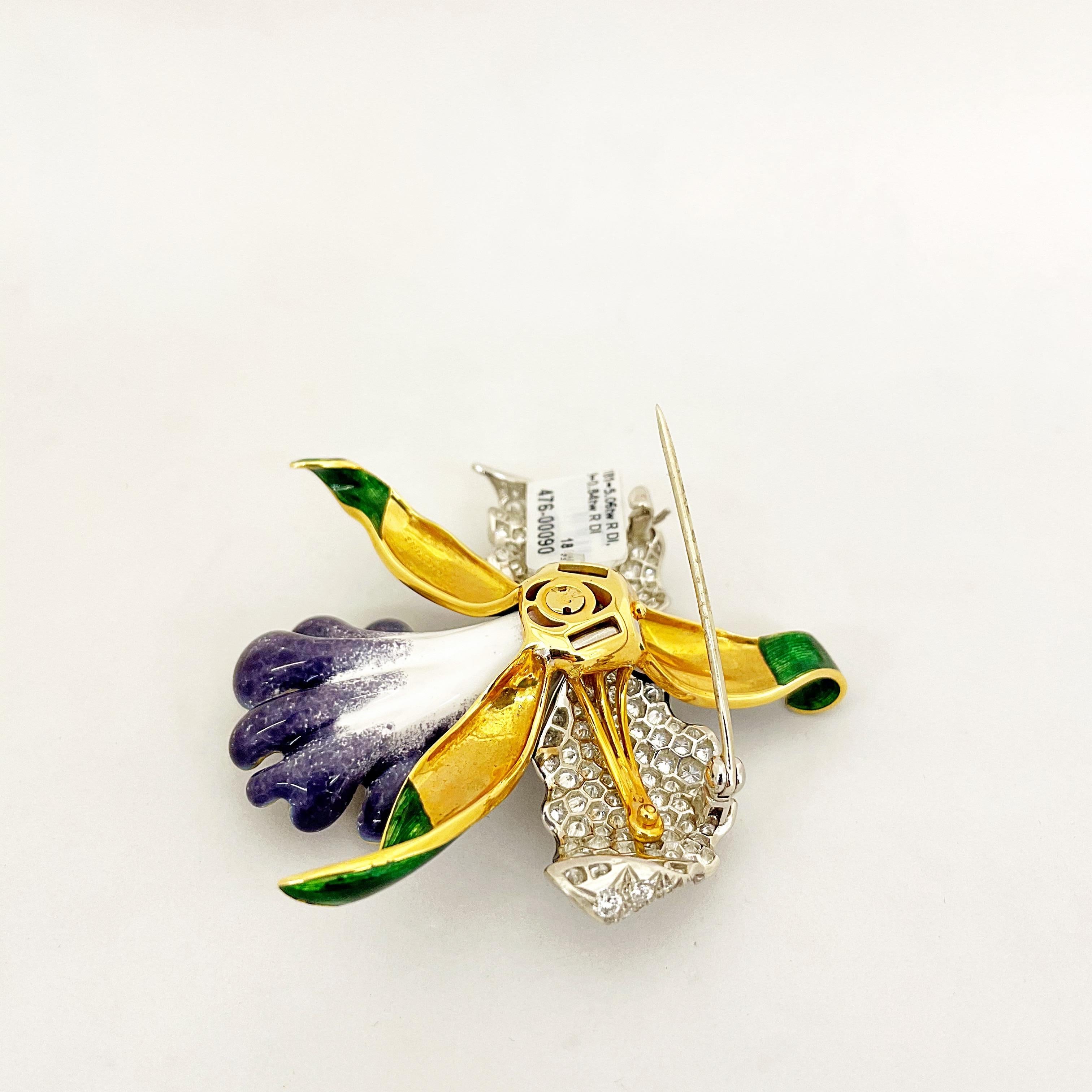 Taille ronde Oscar Heyman Broche orchidée en platine 18 carats et or avec diamants jaunes et blancs élégants en vente