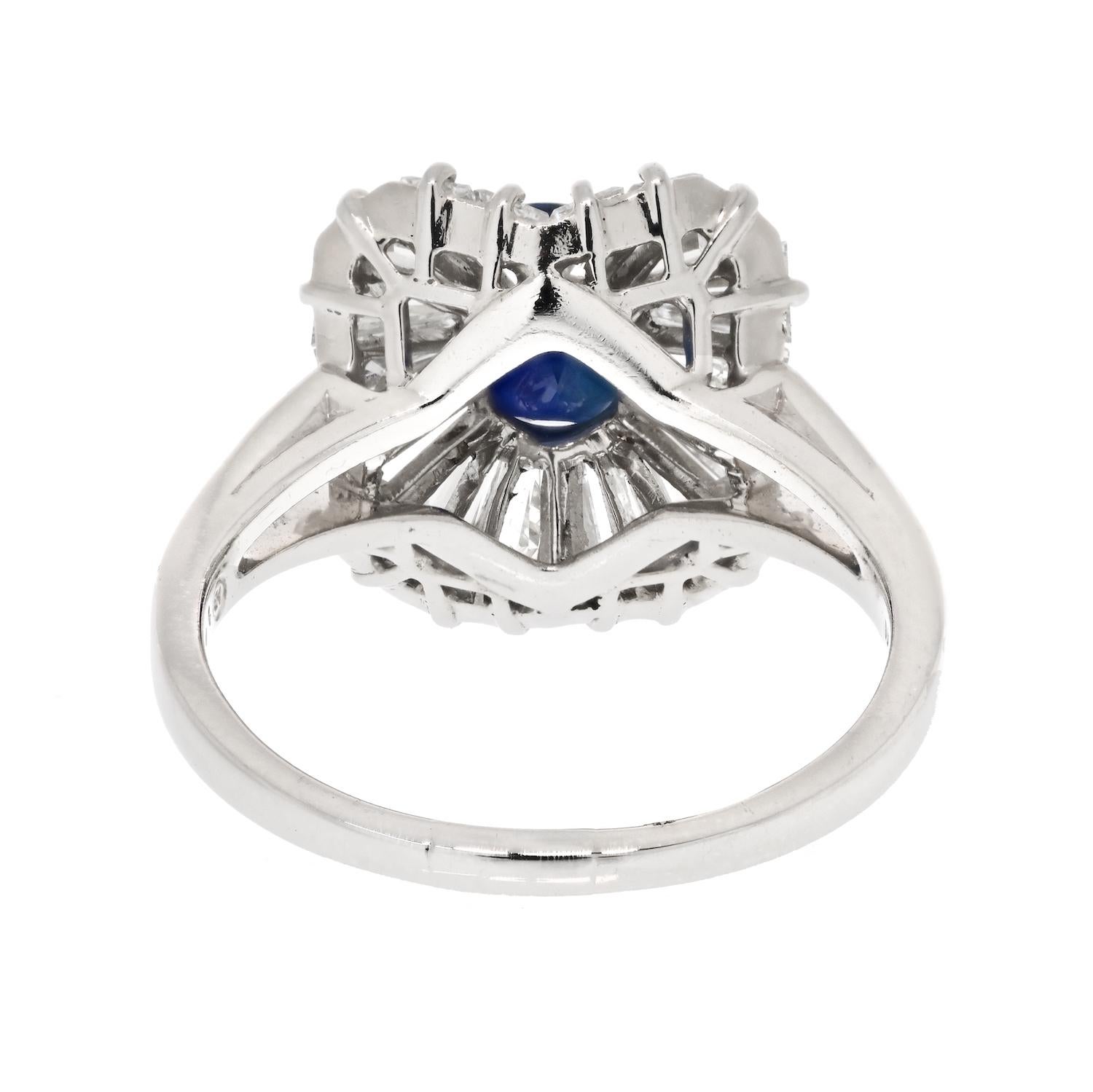 Modern Oscar Heyman Platinum 1.99ct Blue Sapphire And Diamond Ballerina Ring