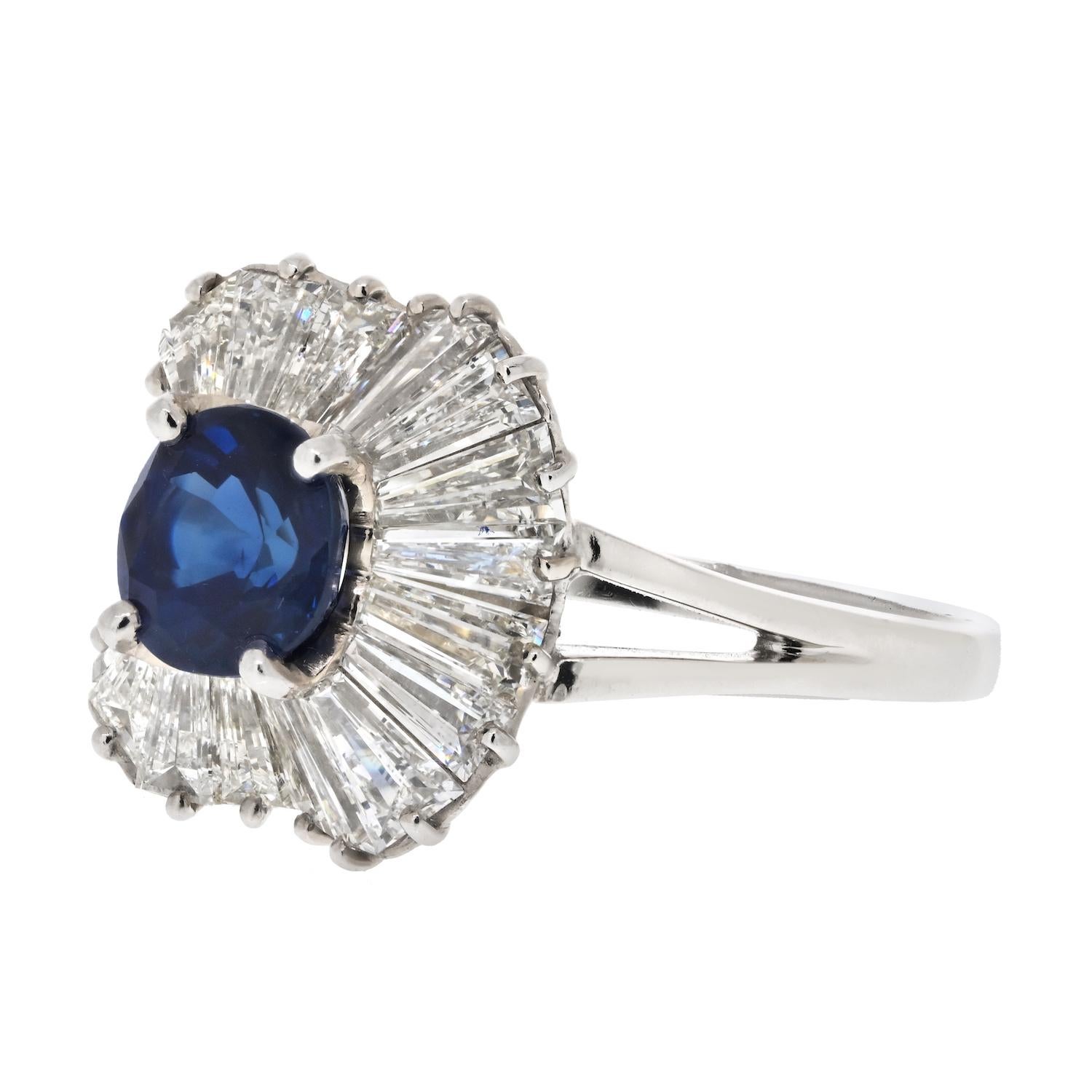 Cushion Cut Oscar Heyman Platinum 1.99ct Blue Sapphire And Diamond Ballerina Ring For Sale