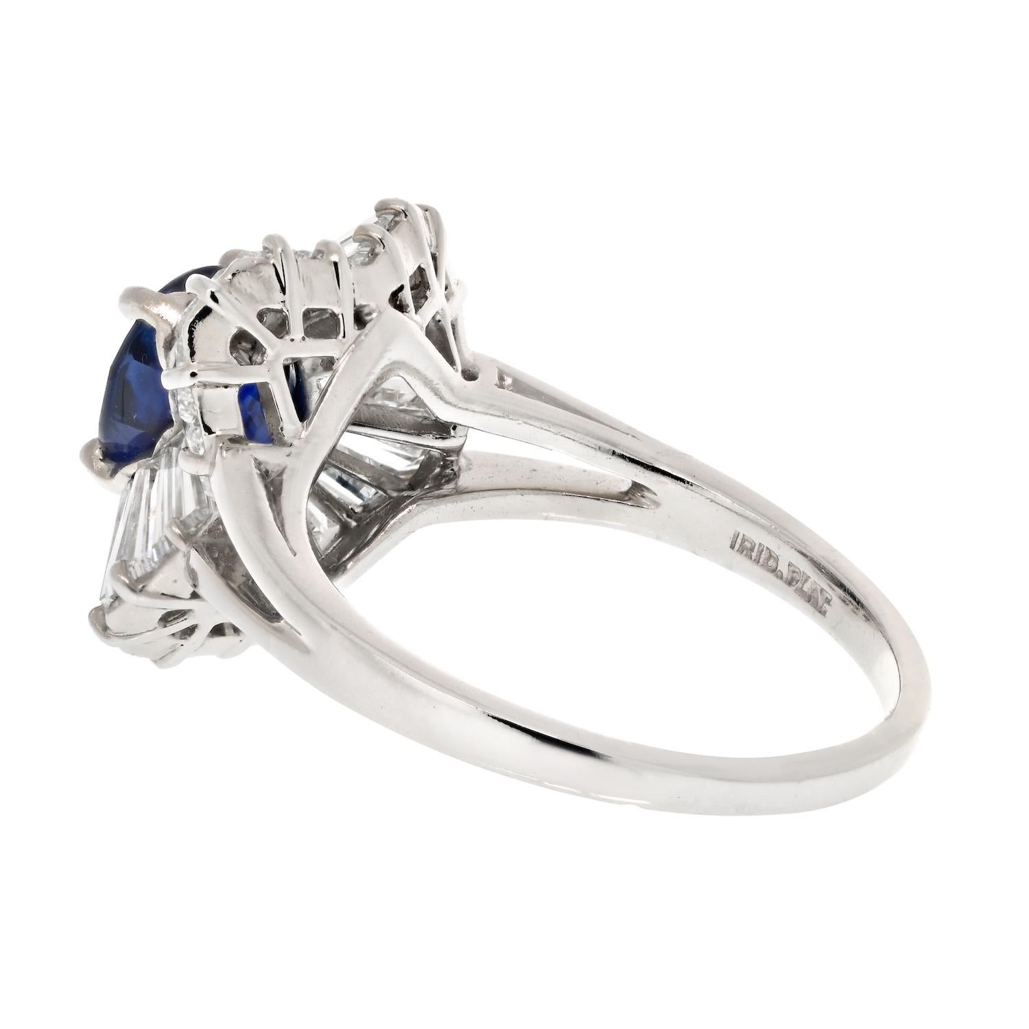 Oscar Heyman Platinum 1.99ct Blue Sapphire And Diamond Ballerina Ring In Excellent Condition For Sale In New York, NY